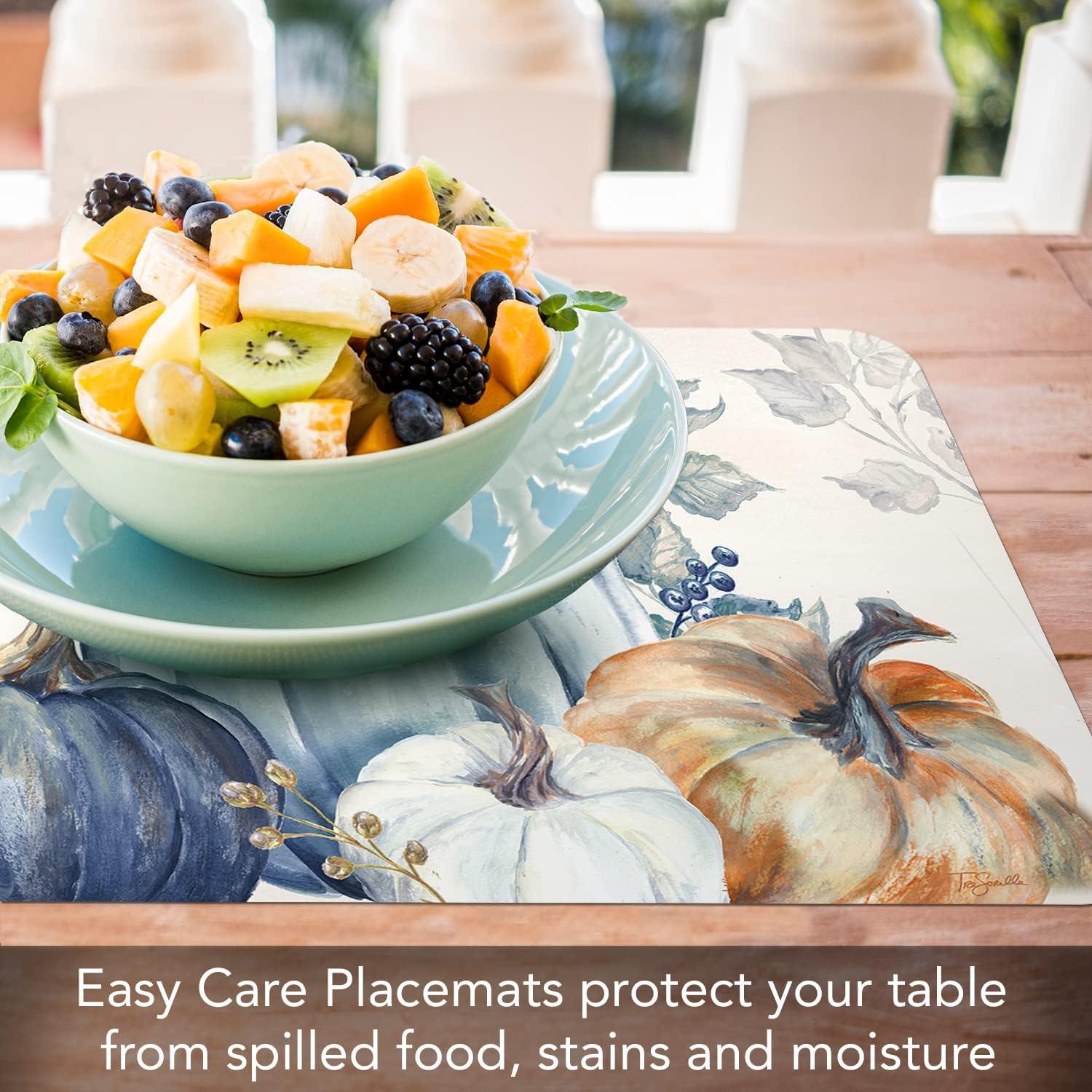 Pumpkin Blues 4 Piece Reversible Easy Care Placemats (Set of 4)