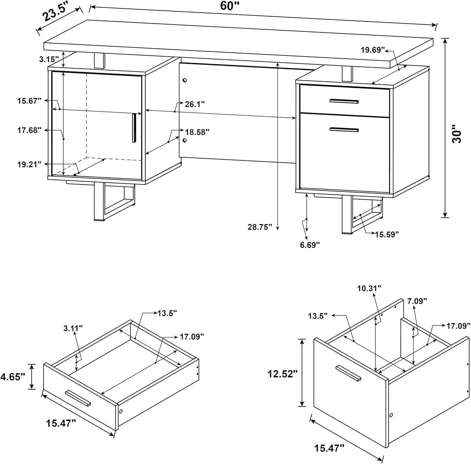 Lawtey 2 Drawer Office Desk White High Gloss - Coaster: Modern Home Office Furniture with File Storage