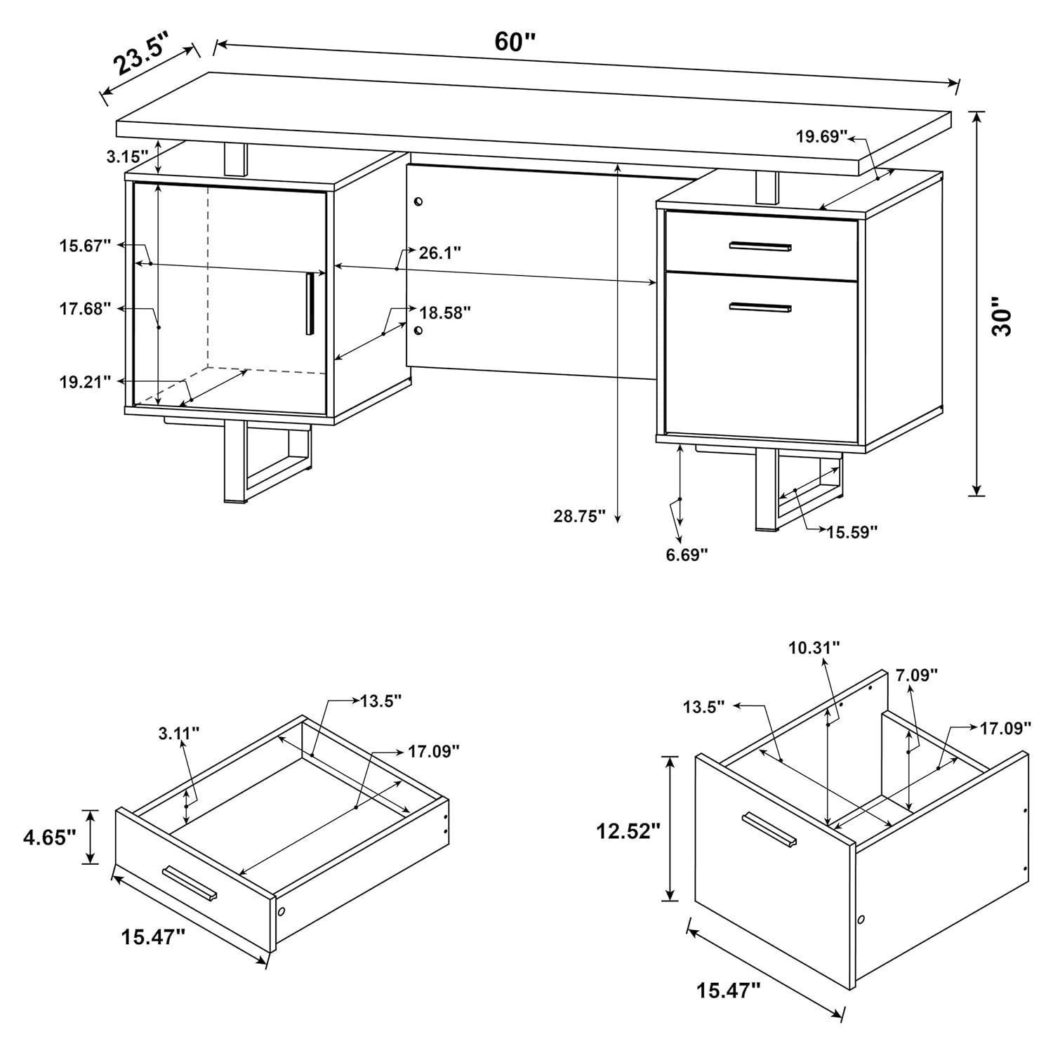 Lawtey 2 Drawer Office Desk White High Gloss - Coaster: Modern Home Office Furniture with File Storage