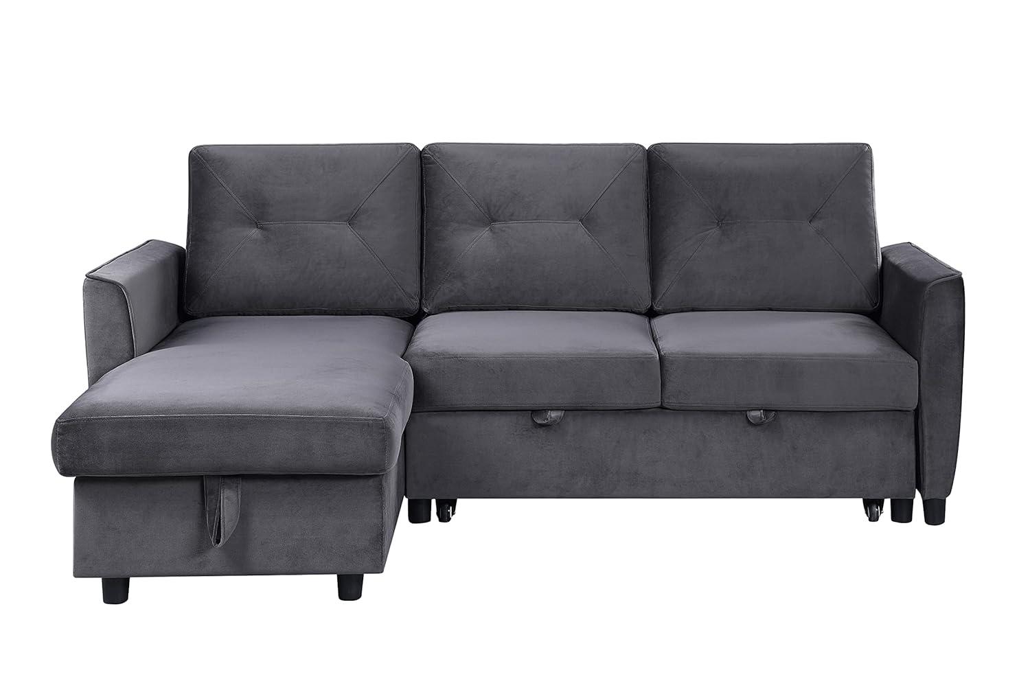 Hudson Dark Gray Velvet Two-Piece Sectional Sofa with Storage