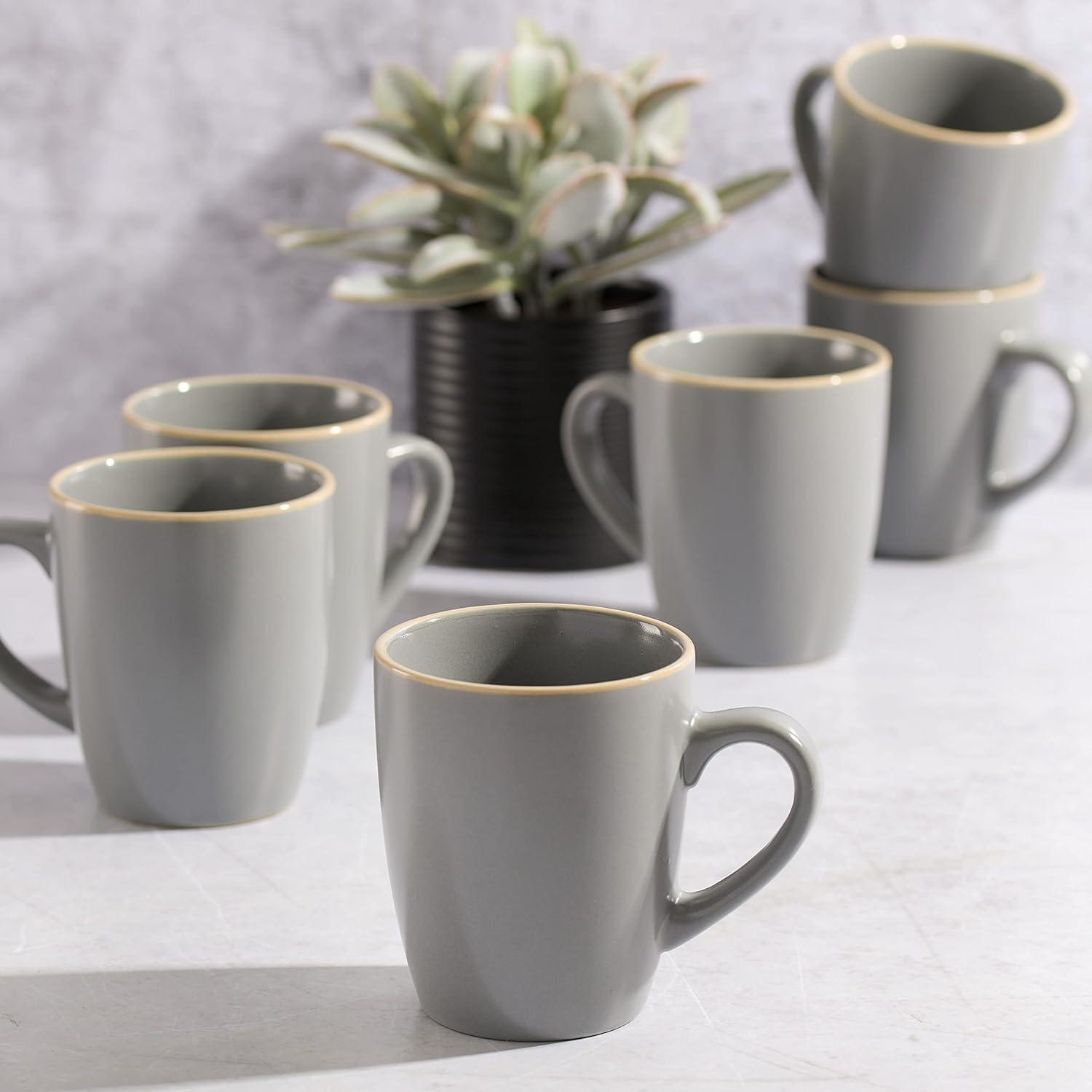 Matte Gray Ceramic 12.5oz Mug Set, 6-Piece