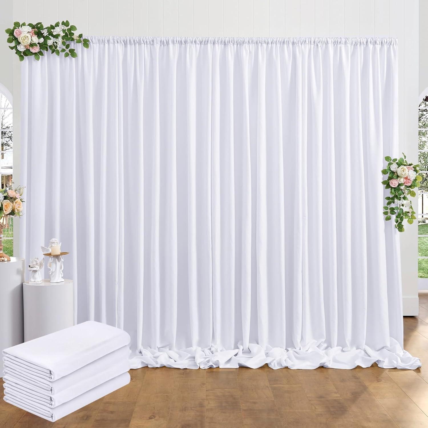 10x10ft White Backdrop Curtain for Parties Wrinkle Free Wedding Baby Curtain Backdrops for Birthday Party