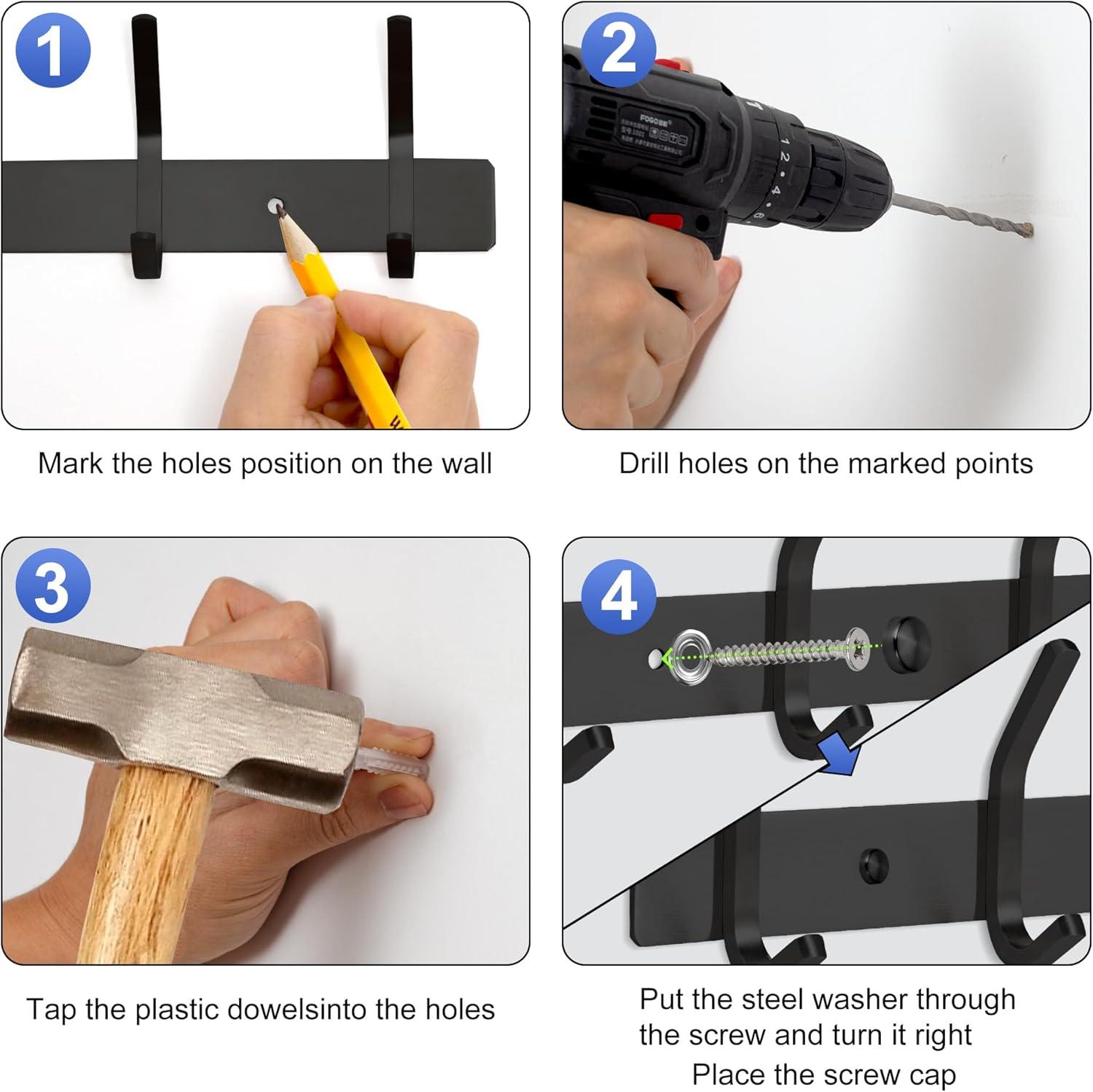 GlazieVault Black Coat Rack Wall Mount - Stainless Steel Coat Hooks for Wall (2 Pack) - Heavy Duty Coat Hanger Wall Mount for Hat Towel Jacket Clothes for Bathroom Door Hooks