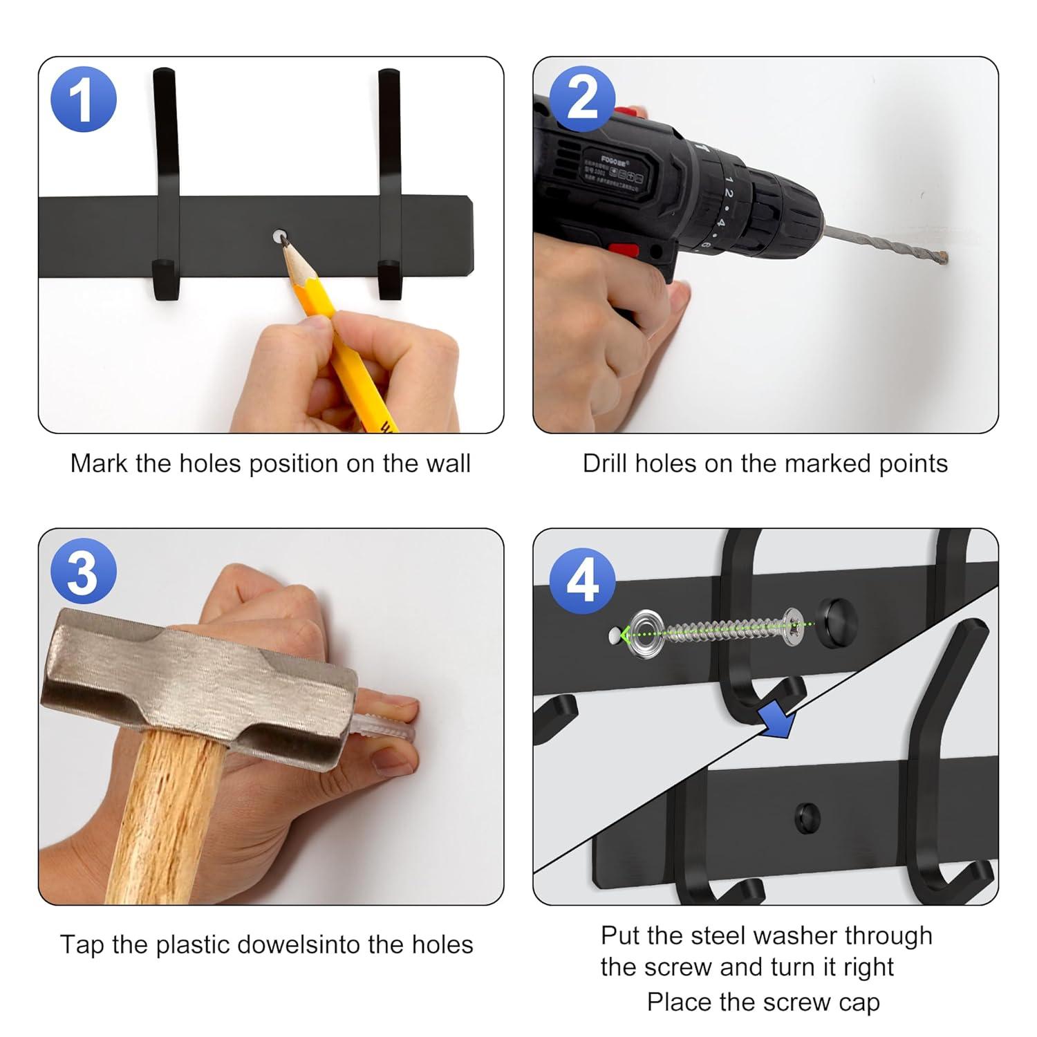 GlazieVault Black Coat Rack Wall Mount - Stainless Steel Coat Hooks for Wall (2 Pack) - Heavy Duty Coat Hanger Wall Mount for Hat Towel Jacket Clothes for Bathroom Door Hooks