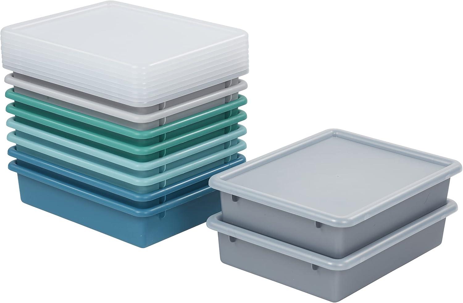 ECR4Kids Letter Size Tray with Lid, Storage Bin, 10-Piece (Set of 10)