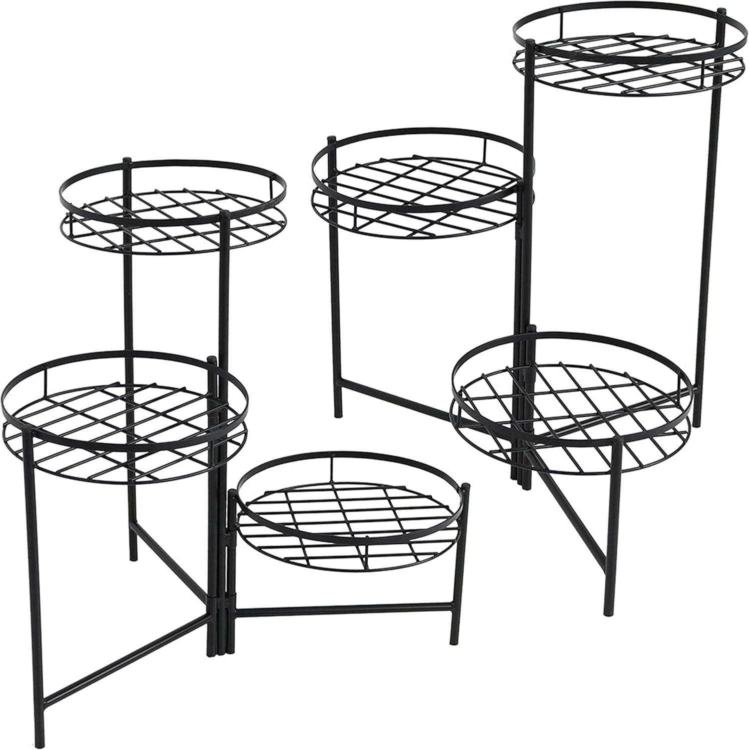 Sunnydaze Iron Metal 3-Tiered Decorative Flower Plant Pot Holder Stand Display - Black - 2pk