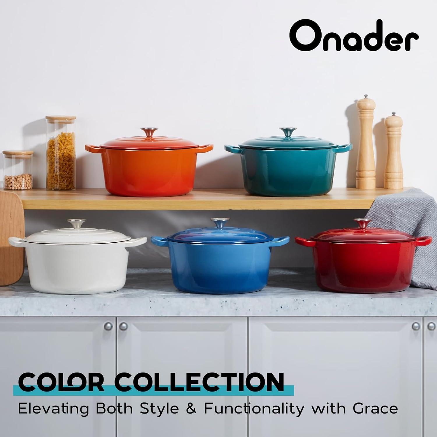 Onader 5QT Enameled Cast Iron Dutch Oven, Round Dutch Oven Pot with Lid for Sourdough Bread Baking - Red