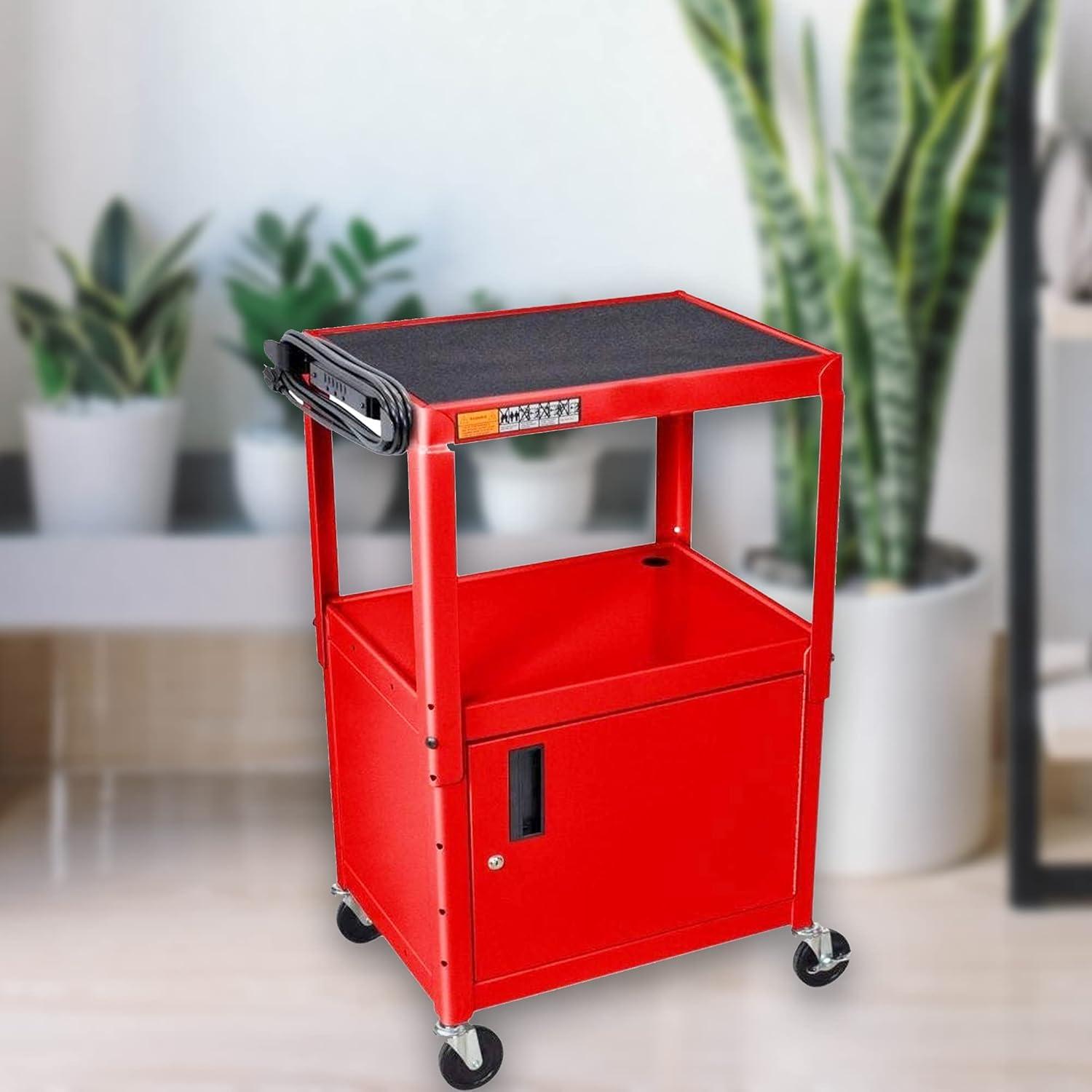 Multipurpose Height Adjustable Steel Av Utility Cabinet Cart - Red