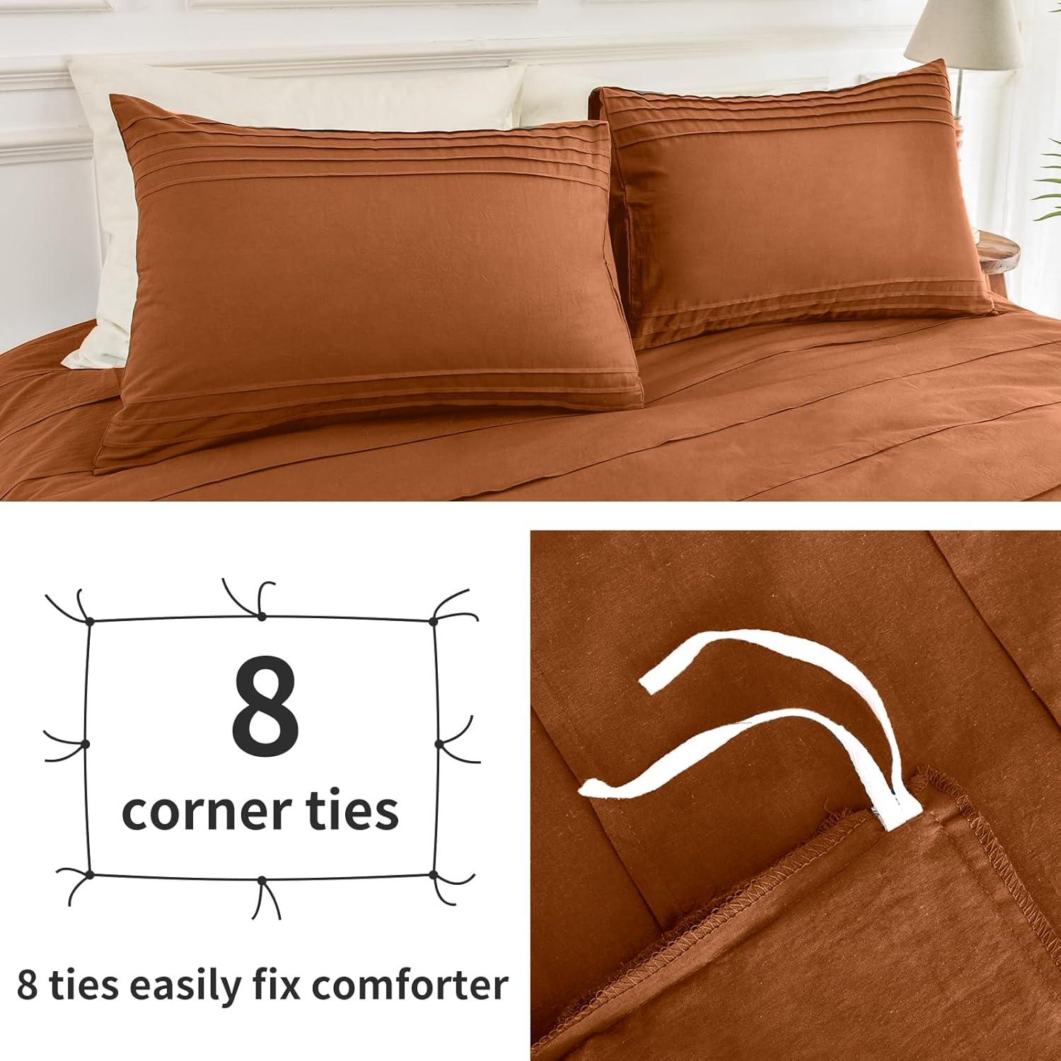 NEXHOME PRO Duvet Cover Set 100% Washed Cotton Oversized Queen 98"x98", Organic Natural Linen Look Textured 3 Pieces Bedding Set Apricot Yellow with Zipper Closure, Breathable, Soft (No Comforter)