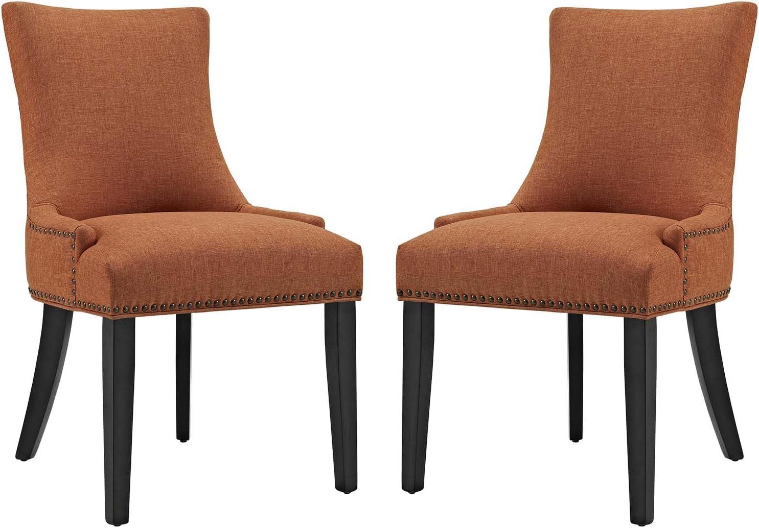 Regal Hourglass Orange Fabric Upholstered Side Chair with Wood Legs