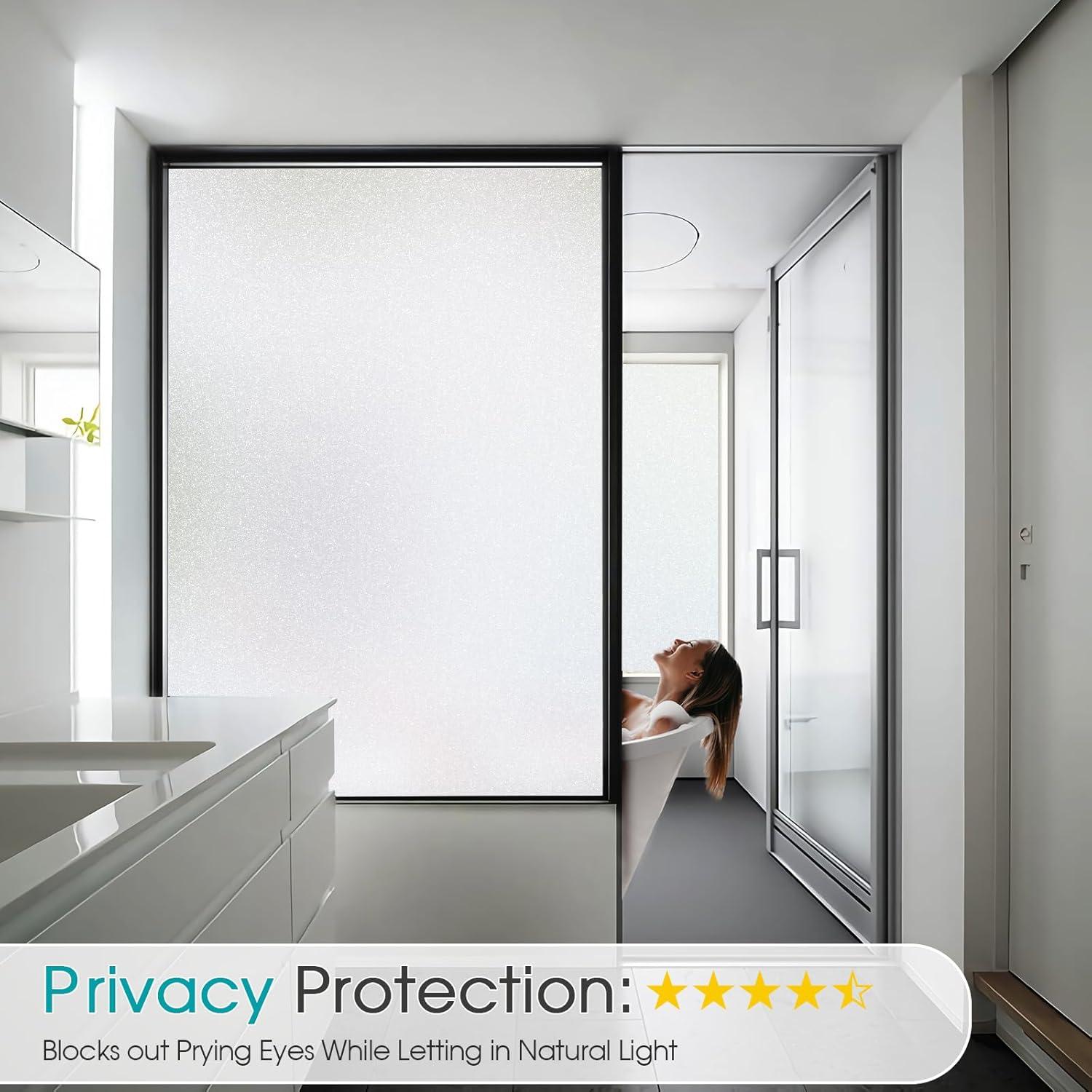 Coavas Window Film Non Adhesive Frosted Home Office Film Privacy Window Sticker Self Static Cling Vinly Glass Film for Bathroom Office Meeting Room Living Room (Matte White 17.7by78.7 Inch)