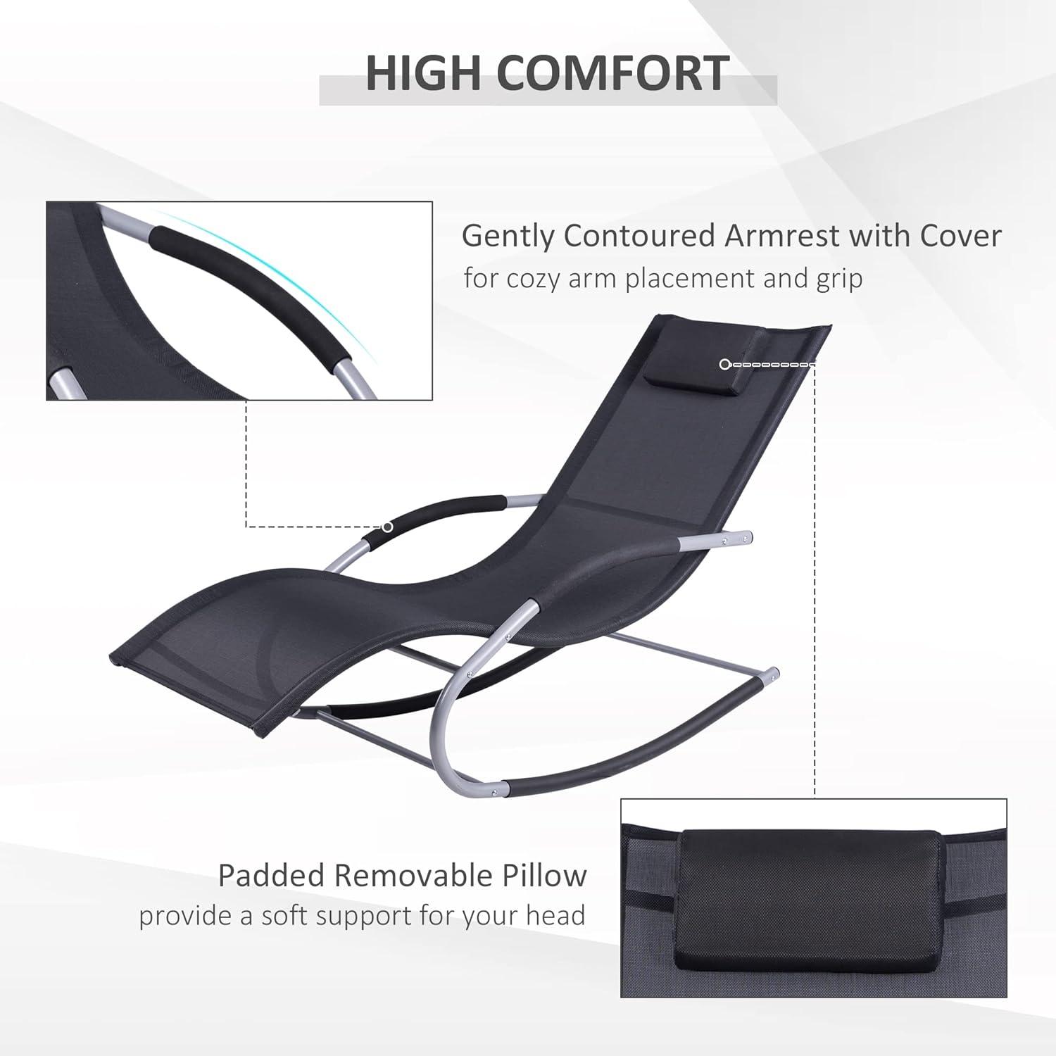 Outsunny Zero Gravity Rocking Chair Outdoor Chaise Lounge Chair Recliner Rocker with Detachable Pillow & Durable Weather-Fighting Fabric