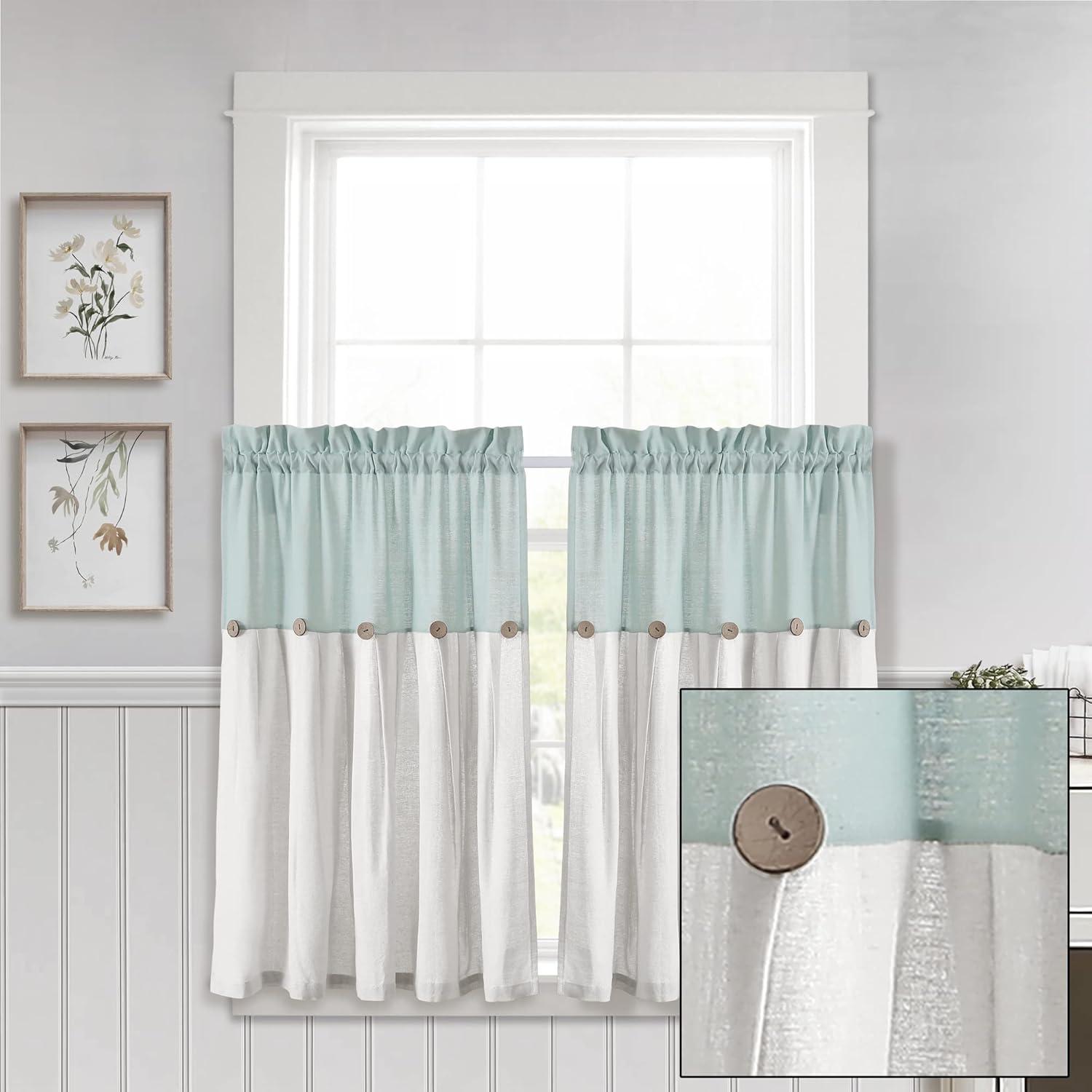 Lush Decor Linen Button Cotton Blend Tailored 29'' W Cafe Curtain (Set of 2)