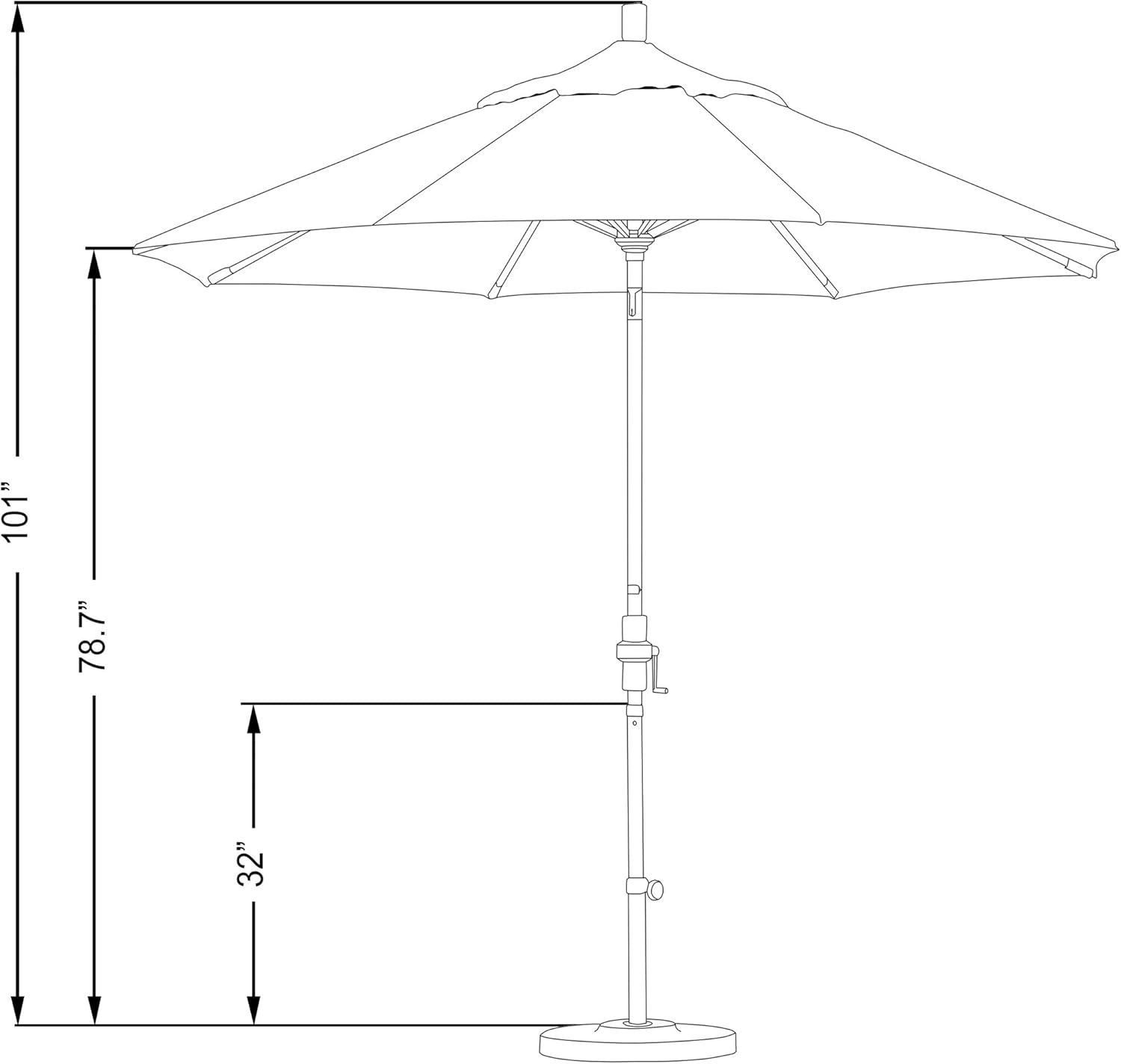 California Umbrella 9' Round Aluminum Patio Umbrella, Crank Lift, Collar Tilt, White Pole, Natural