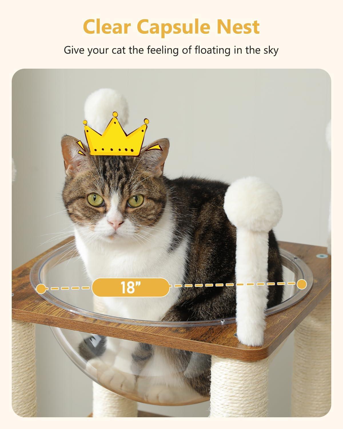Ivy Bronx Modern Cat Tree Cat Tower With 2-Floor Condo, Scratching Posts, Capsule Nest & Dangling Balls