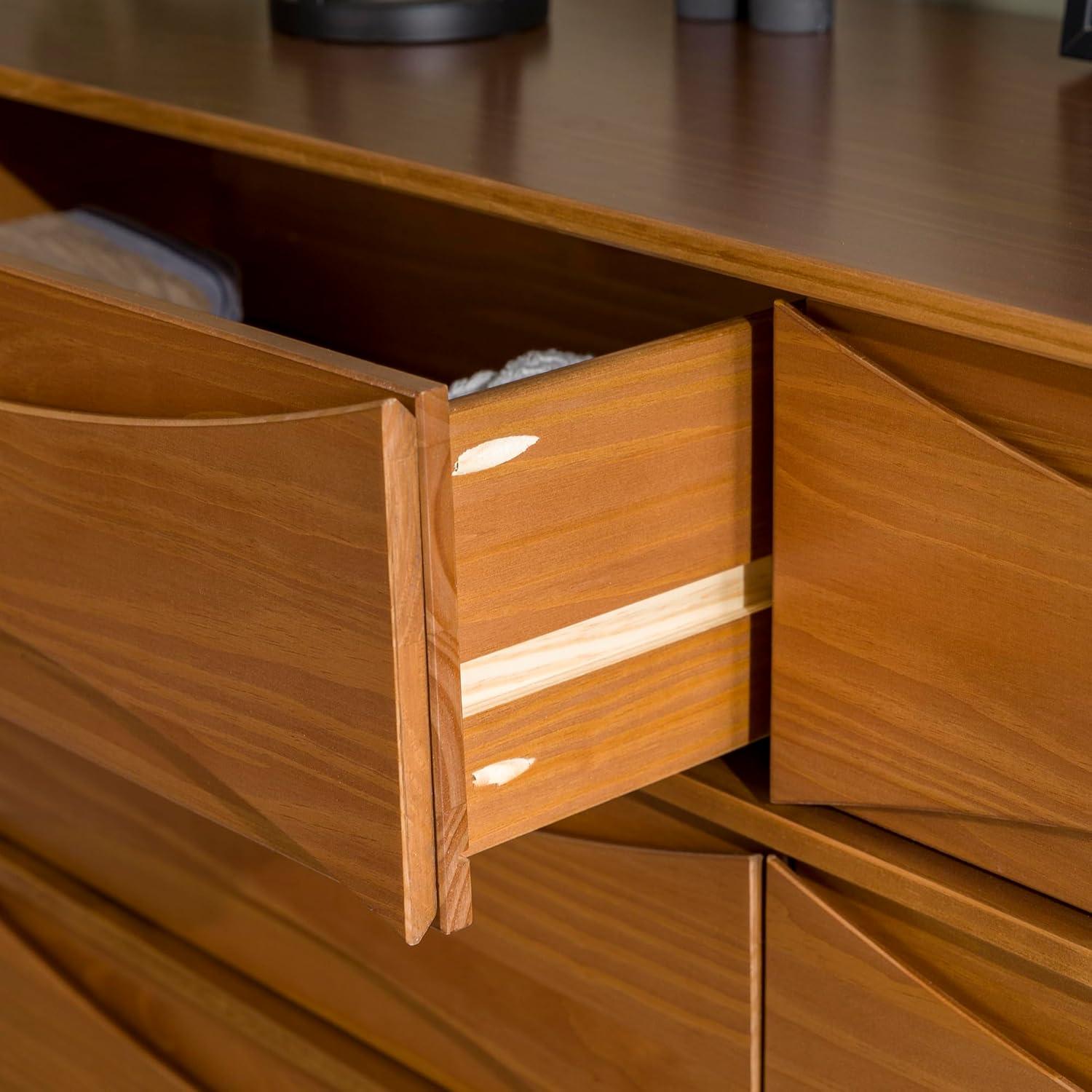 Walker Edison 58” Mid-Century Modern Curved Front 6-Drawer Dresser, Caramel