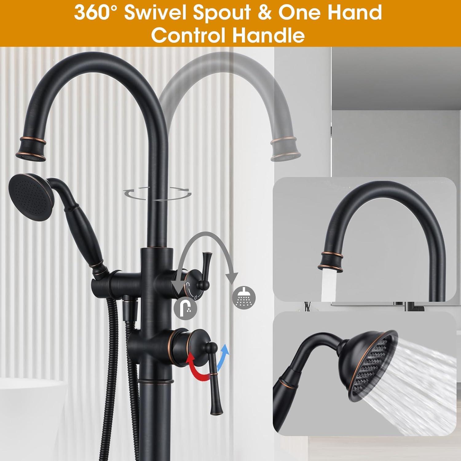 CASAINC Freestanding 2 Handles High Flow Bathtub Faucet with Hand Shower