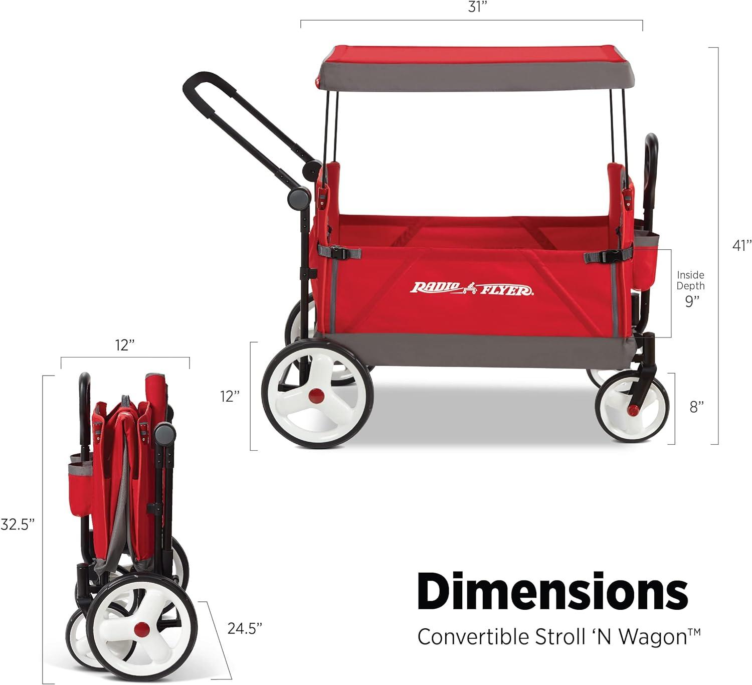 Red and Gray Convertible Stroll 'N Wagon with Canopy