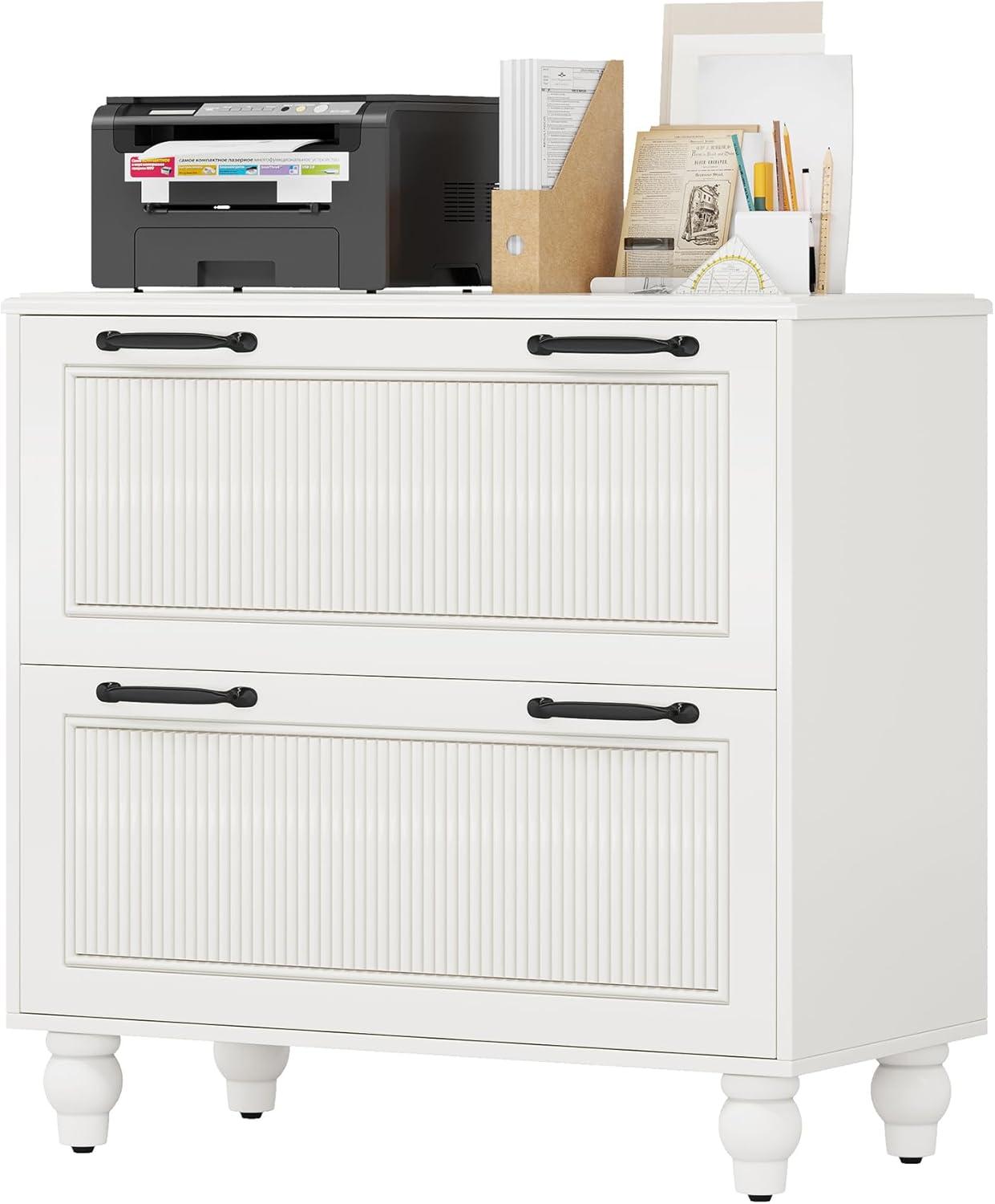 White Wood 2-Drawer Lateral Filing Cabinet with Adjustable Bars