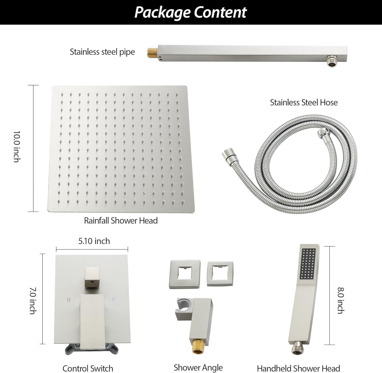 Lordear 10 Inches Luxury Wall Mounted Rainfall Shower Head System
