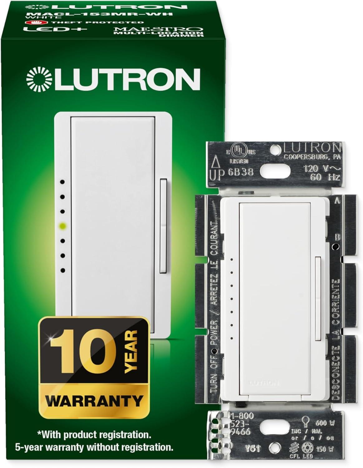 Lutron Maestro C.L Dimmer Switch for Dimmable LED, Halogen & Incandescent Bulbs, Single-Pole or Multi-Location, MACL-153M-WH