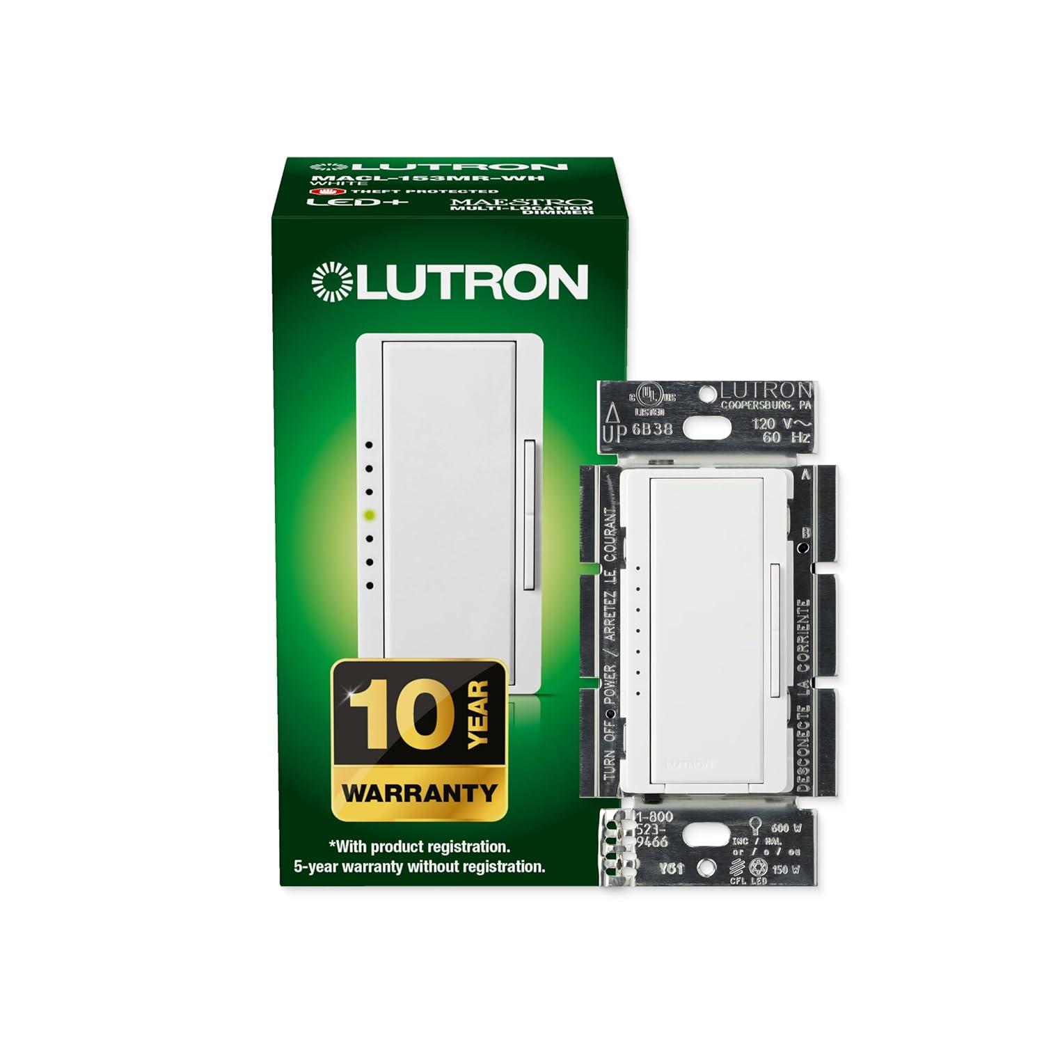 Lutron Maestro C.L Dimmer Switch for Dimmable LED, Halogen & Incandescent Bulbs, Single-Pole or Multi-Location, MACL-153M-WH
