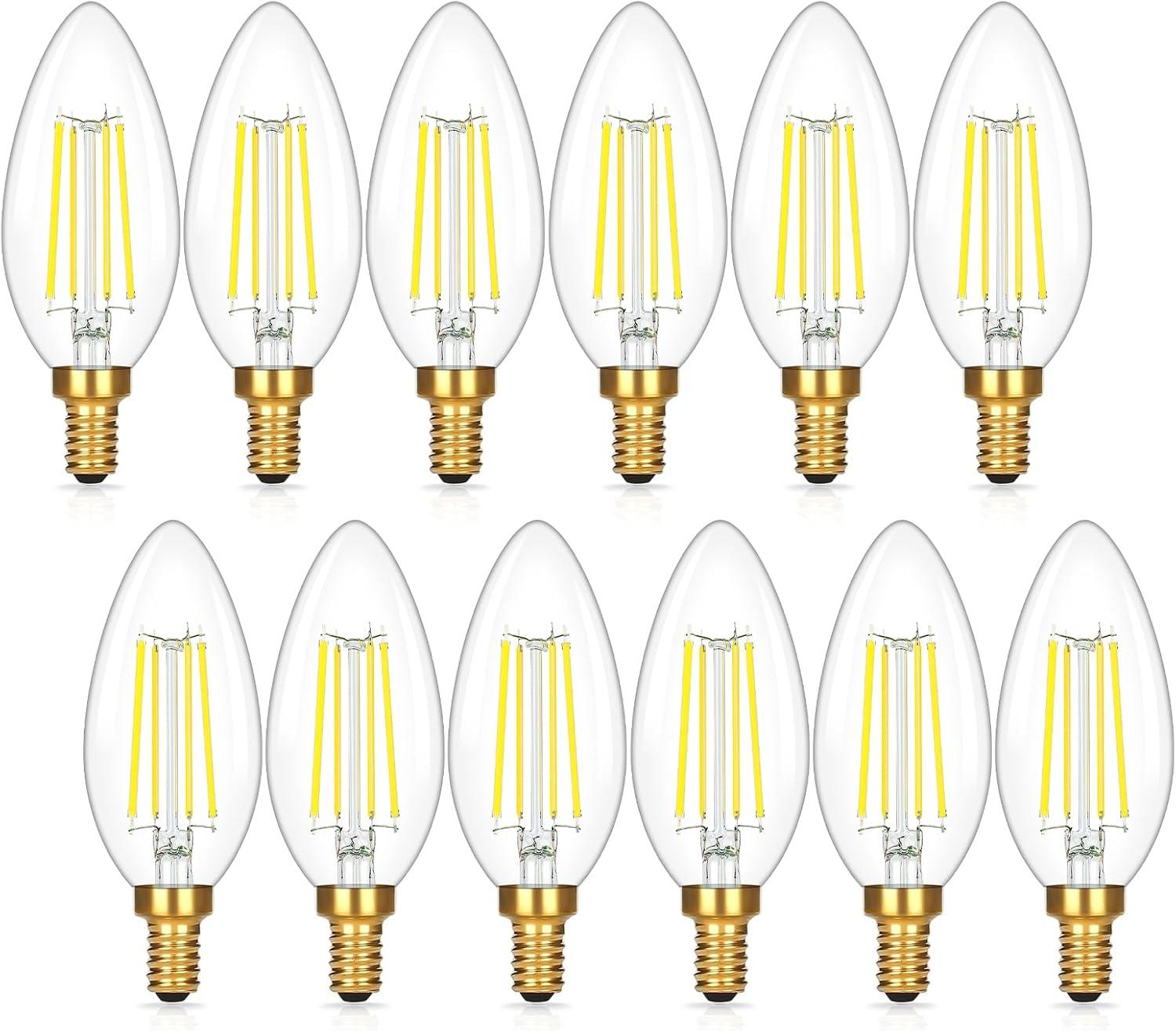 Dimmable Warm White LED Filament Chandelier Bulbs, 6-Pack