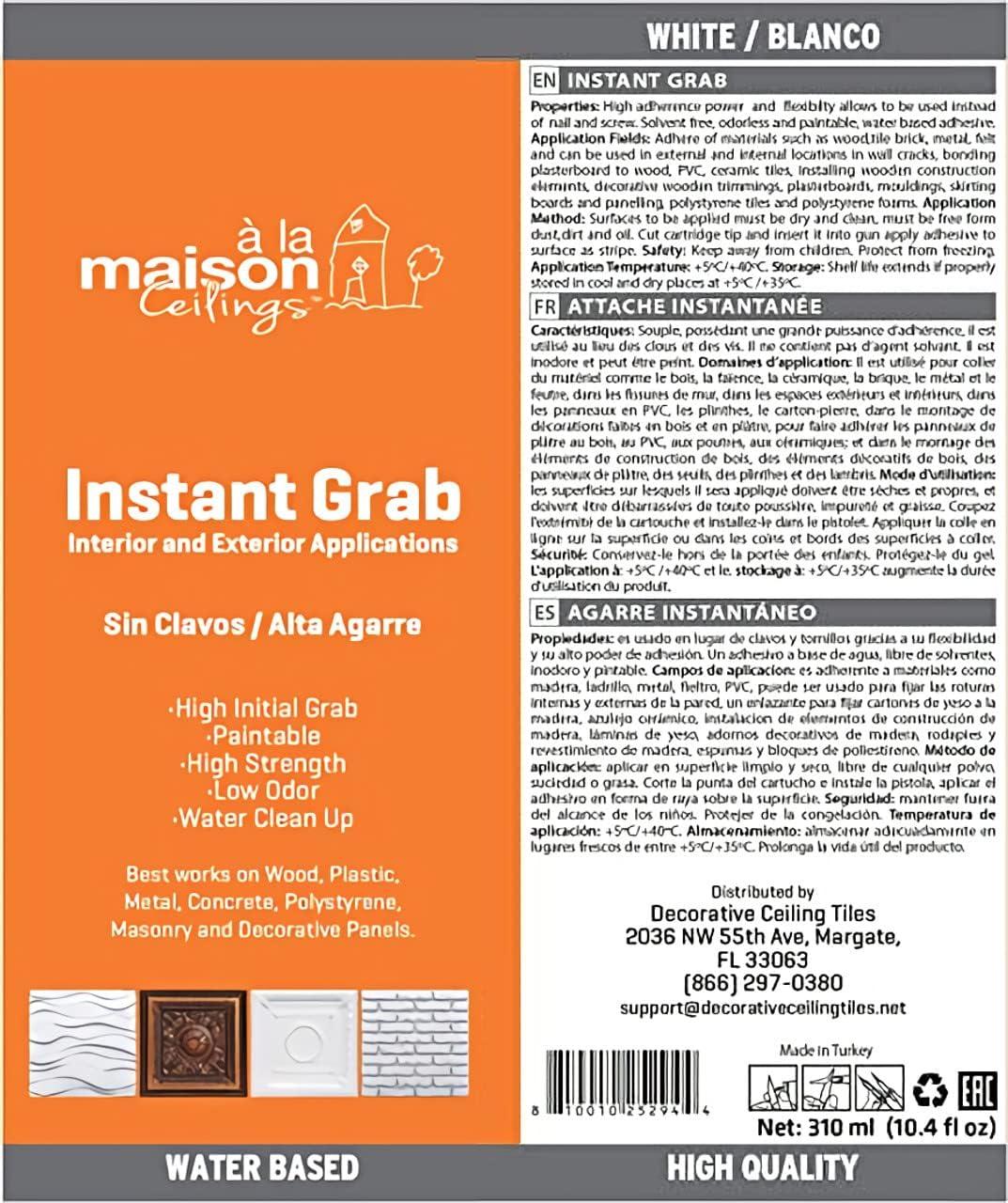 A La Maison Ceilings Instant Grab - Ceiling Tile, Wall Panel and Crown Molding Water Based Adhesive (Set of 6)