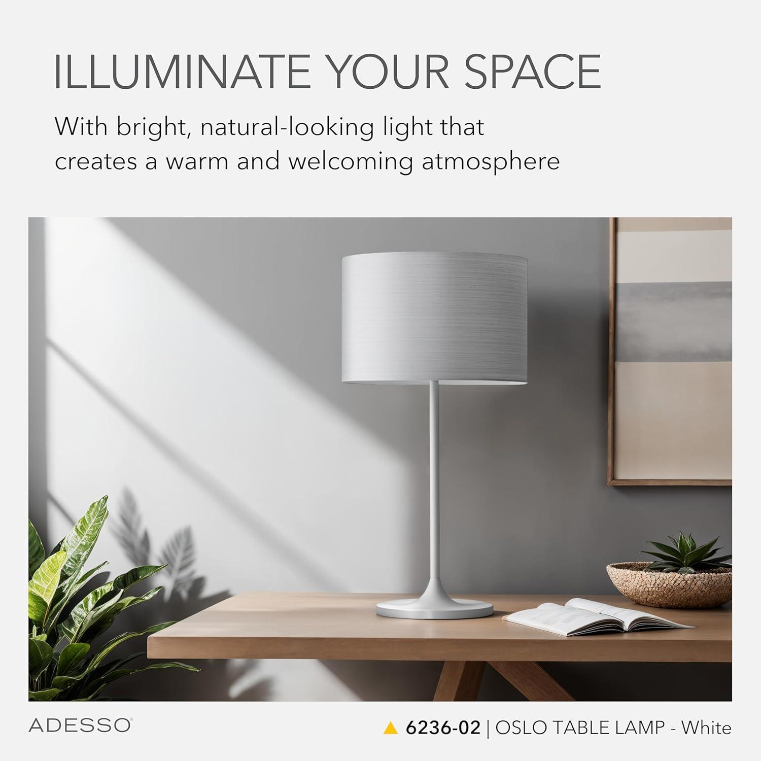 22.5" Oslo Collection Table Lamp White - Adesso: Scandinavian Design, Metal Base, Japanese Paper Shade