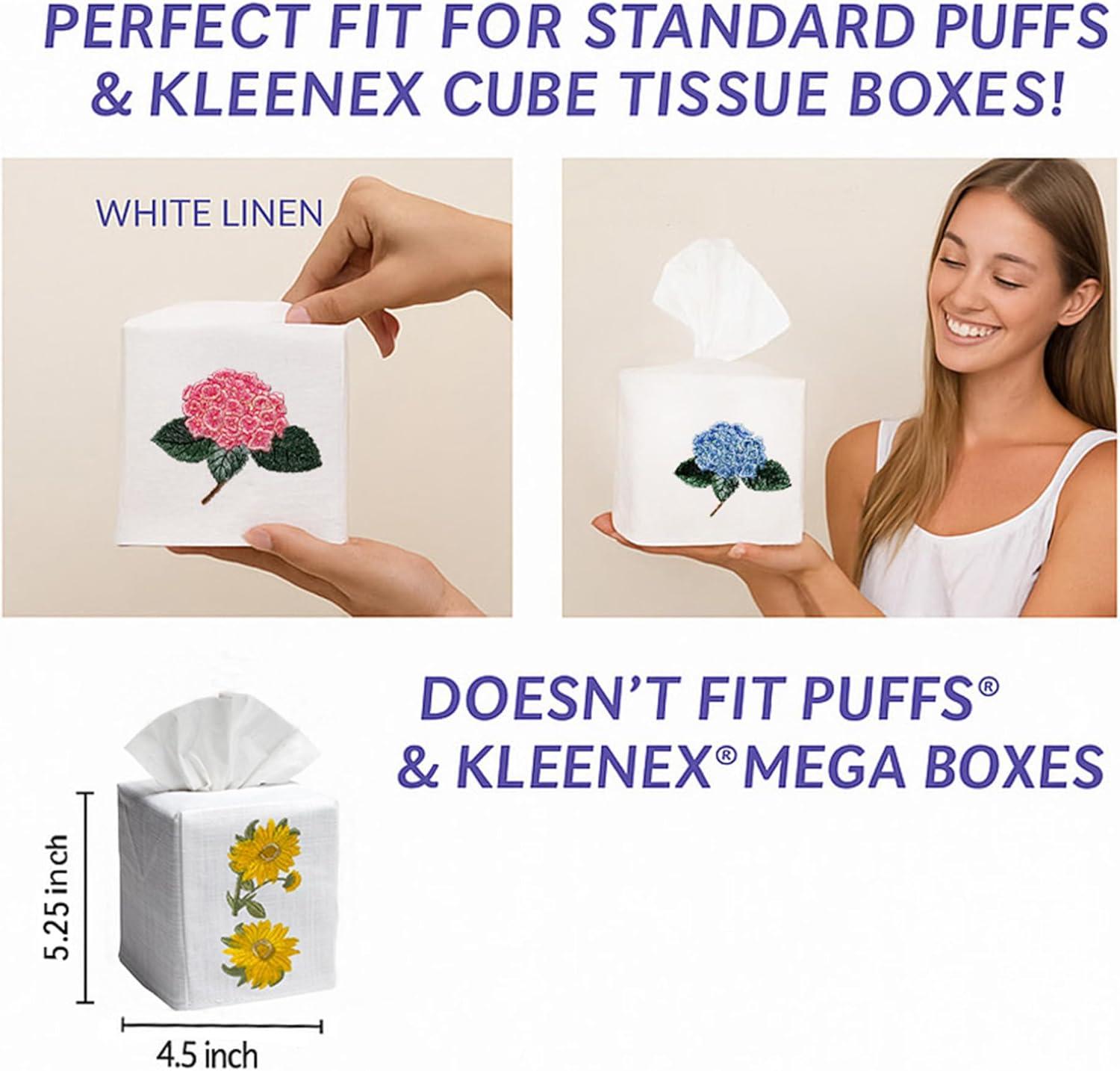 Jacaranda Living Square Tissue Box Cover, Linen/Cotton Fabric Tissue Holder, Decorative Cloth Tissue Cube Cover, Animal Designs Girl and Dog