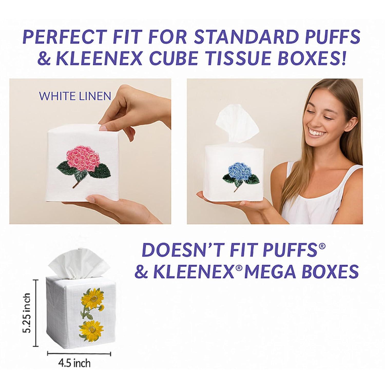 Jacaranda Living Square Tissue Box Cover, Linen/Cotton Fabric Tissue Holder, Decorative Cloth Tissue Cube Cover, Animal Designs Girl and Dog