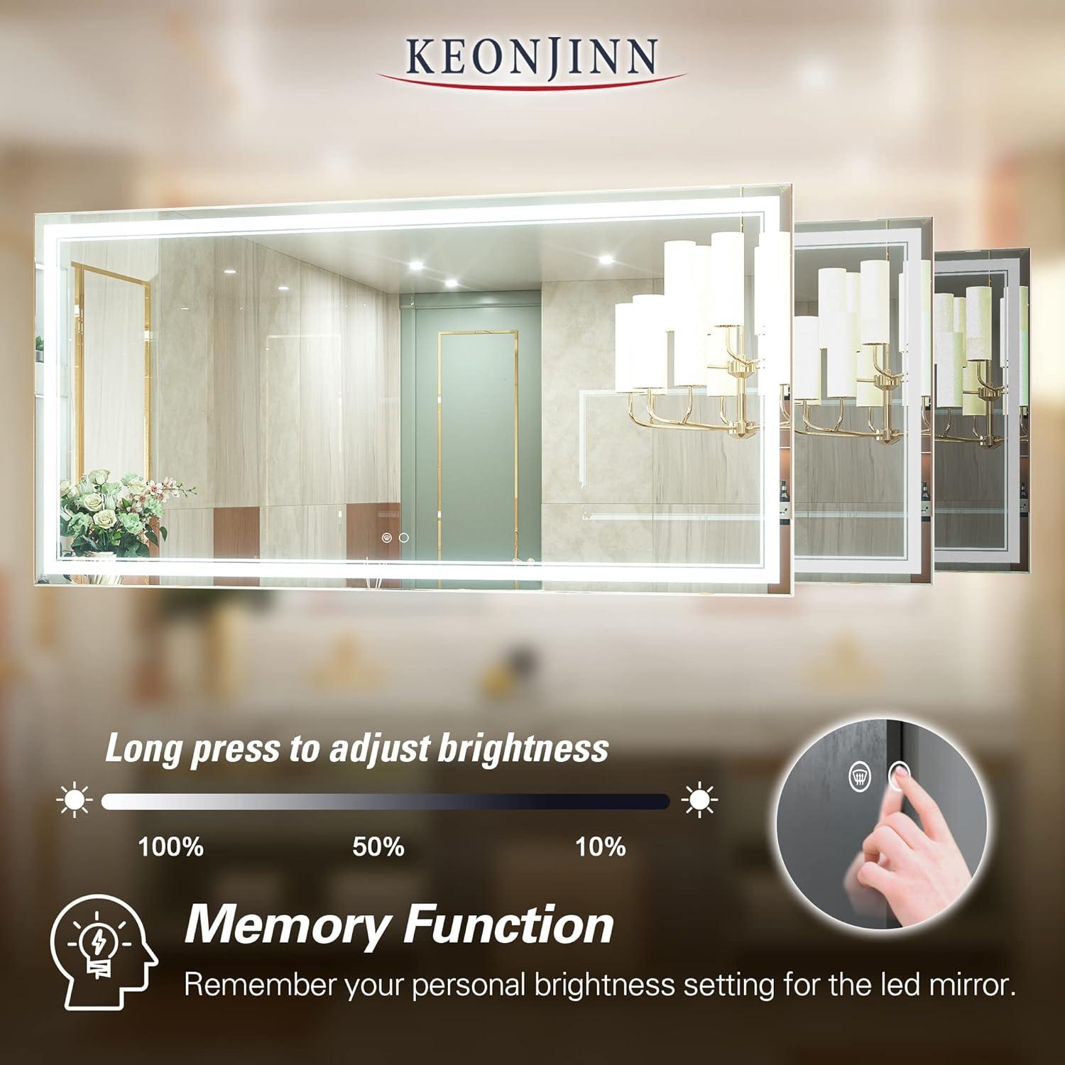 Keonjinn 84 x 32 Inch LED Bathroom Mirror with Lights 3 Color Temperature Frontlit Oversized Vanity Mirror Wall Mounted Anti-Fog, UL Listed LED Driver, Tempered Glass Dimmable Lighted Bathroom Mirror