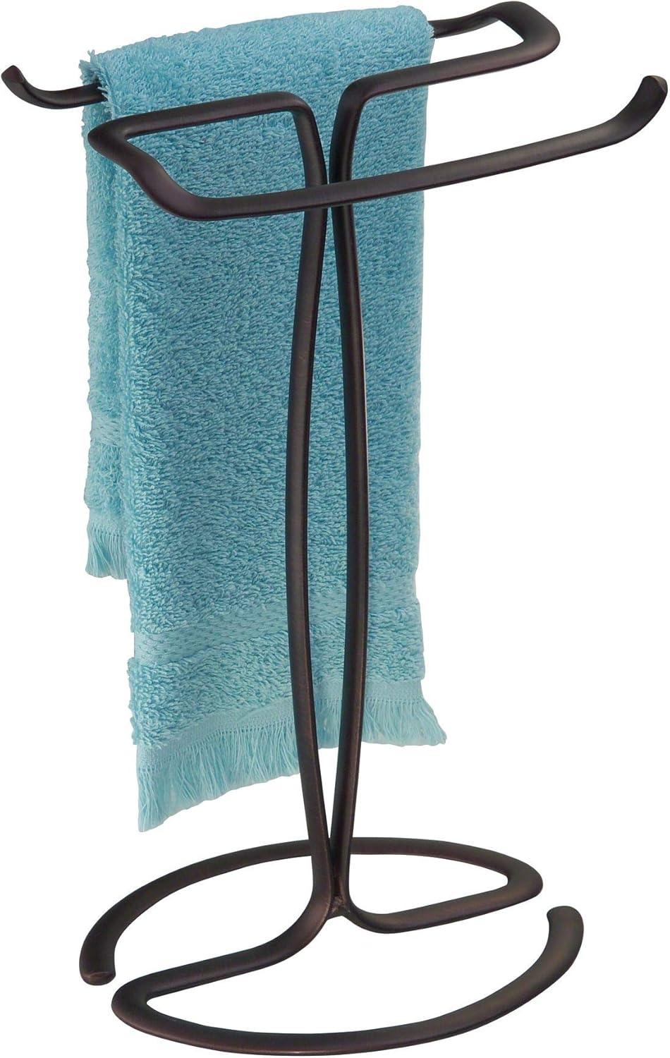 Axis Metal Hand Towel Holder Bronze - iDESIGN: Steel Bathroom Rack, 6.3" Height, Towel Stand for Vanity
