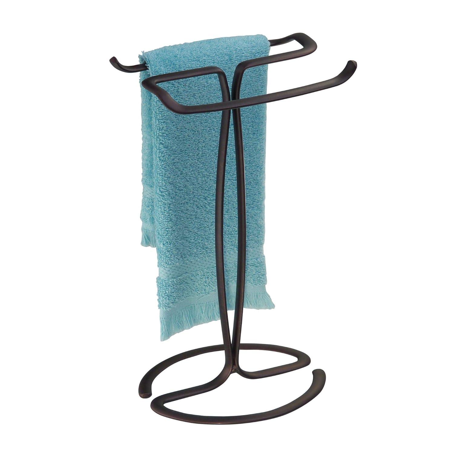 Axis Metal Hand Towel Holder Bronze - iDESIGN: Steel Bathroom Rack, 6.3" Height, Towel Stand for Vanity