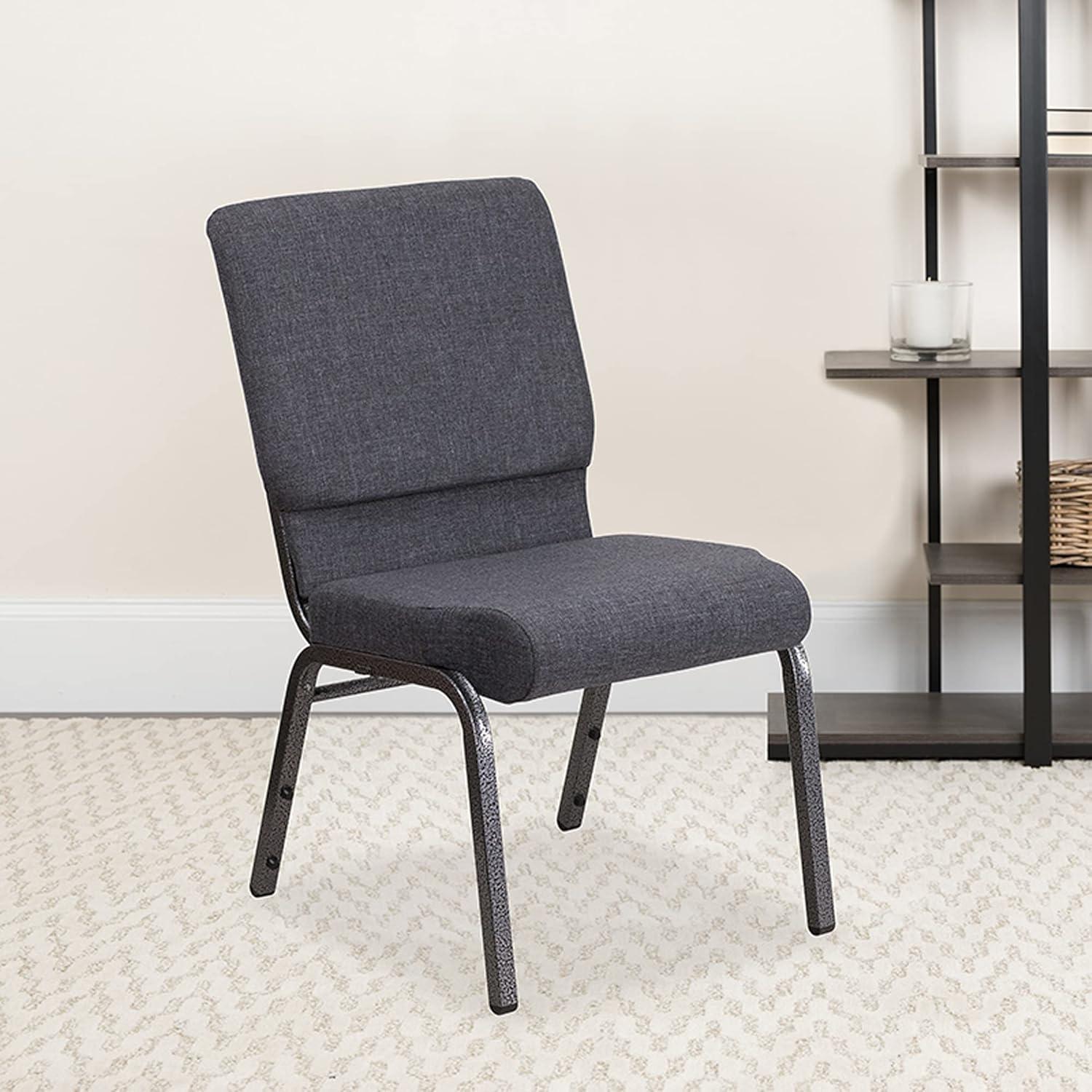 Flash Furniture HERCULES Series 18.5''W Stacking Church Chair in Dark Gray Fabric - Silver Vein Frame