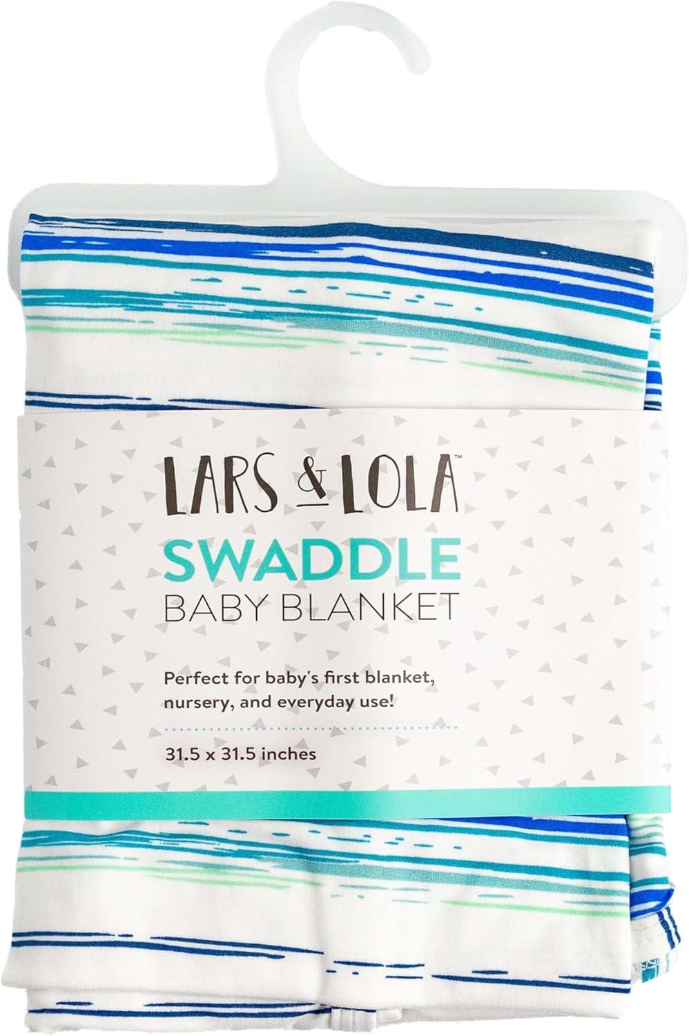 Lars & Lola Swaddle Blanket, Baby Girl or Baby Boy Swaddle, 31.5 x 31.5 inch soft Newborn Swaddle Set for Newborn Girls and Boys, Ocean Stripe