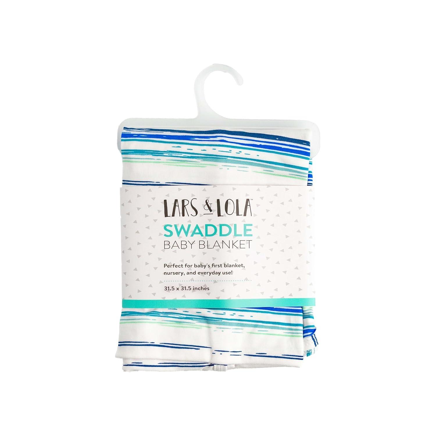 Lars & Lola Swaddle Blanket, Baby Girl or Baby Boy Swaddle, 31.5 x 31.5 inch soft Newborn Swaddle Set for Newborn Girls and Boys, Ocean Stripe