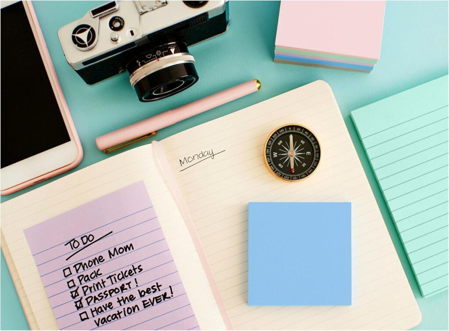 Post-it Recycled Super Sticky Notes 4"x6" Pastels: Large Unbound Multicolored Sticky Notes, 180 Sheets, 100% Recycled Paper