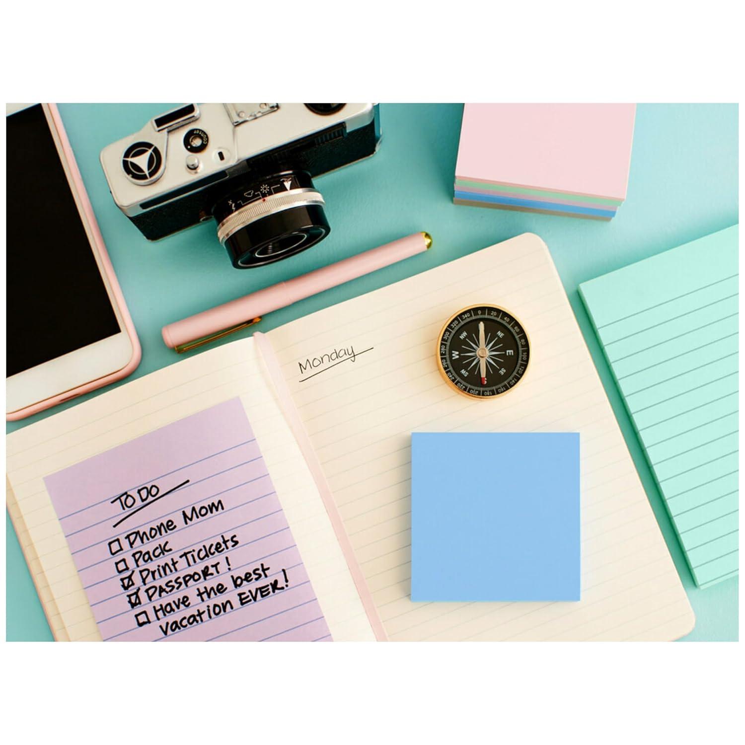 Post-it Recycled Super Sticky Notes 4"x6" Pastels: Large Unbound Multicolored Sticky Notes, 180 Sheets, 100% Recycled Paper