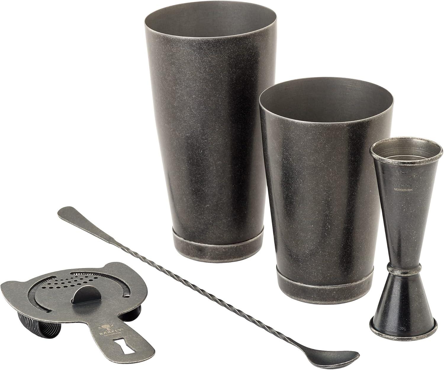 Vintage Black 5-Piece Cocktail Shaker Set with Jigger and Strainer