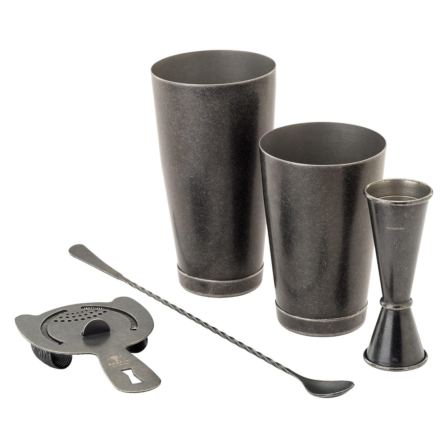 Vintage Black 5-Piece Cocktail Shaker Set with Jigger and Strainer