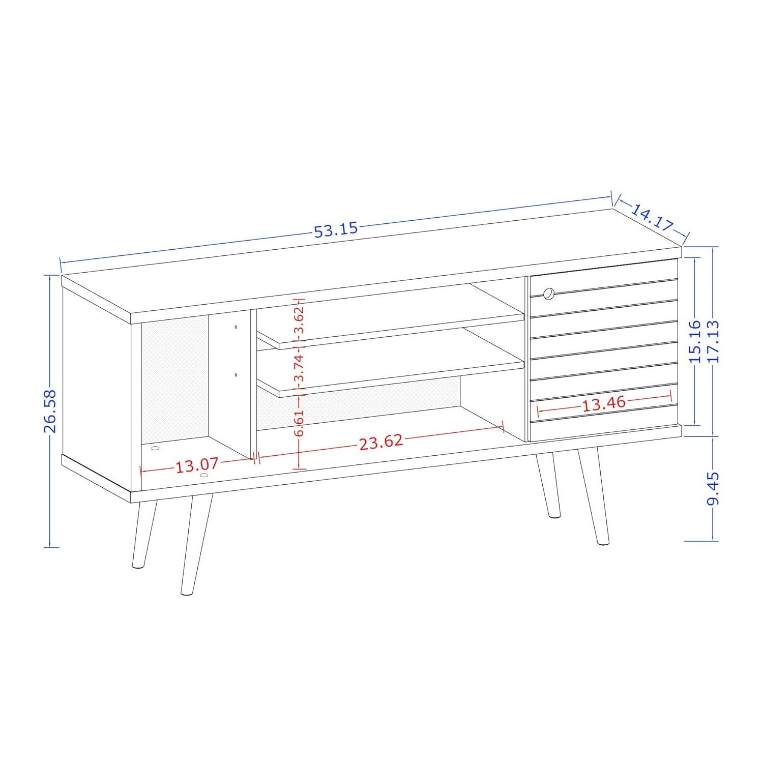 Liberty 53.14" Mid-Century Modern TV Stand with 5 Shelves and 1 Door  with Solid Wood Legs