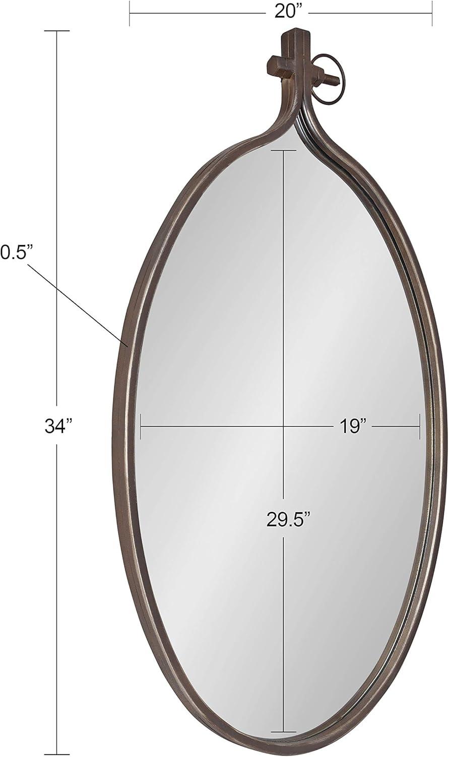 Kate and Laurel Yitro Rustic Oval Metal Framed Wall Mirror, 20 x 34, Rustic Metal, Chic Industrial Accent Mirror for Wall