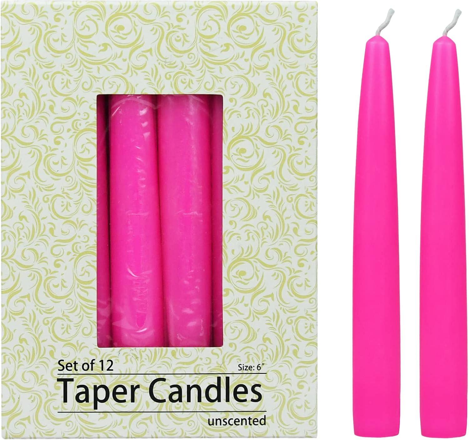 Zest Candle 12-Piece Taper Candles, 6-Inch, Hot Pink