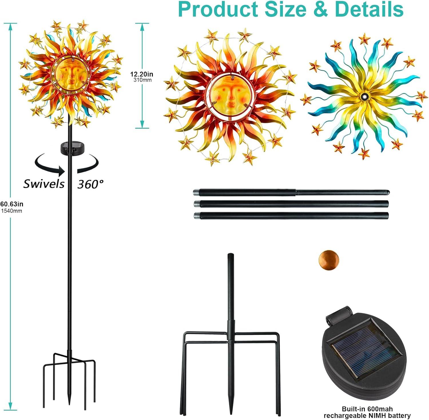 Arlmont & Co. 60.3 Inch 360° Metal Sun Wind Sculptures Outdoor Clearance Kinetic Windmills
