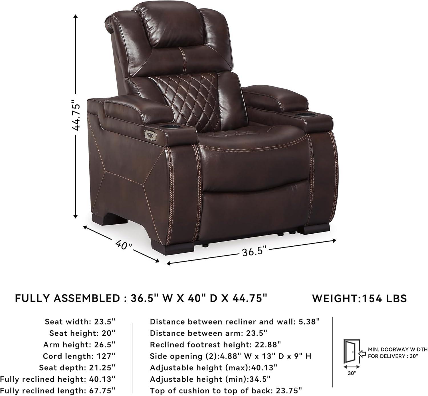 Warnerton Power Recliner with Adjustable Headrest Chocolate: USB Port, Cup Holder - Signature Design by Ashley
