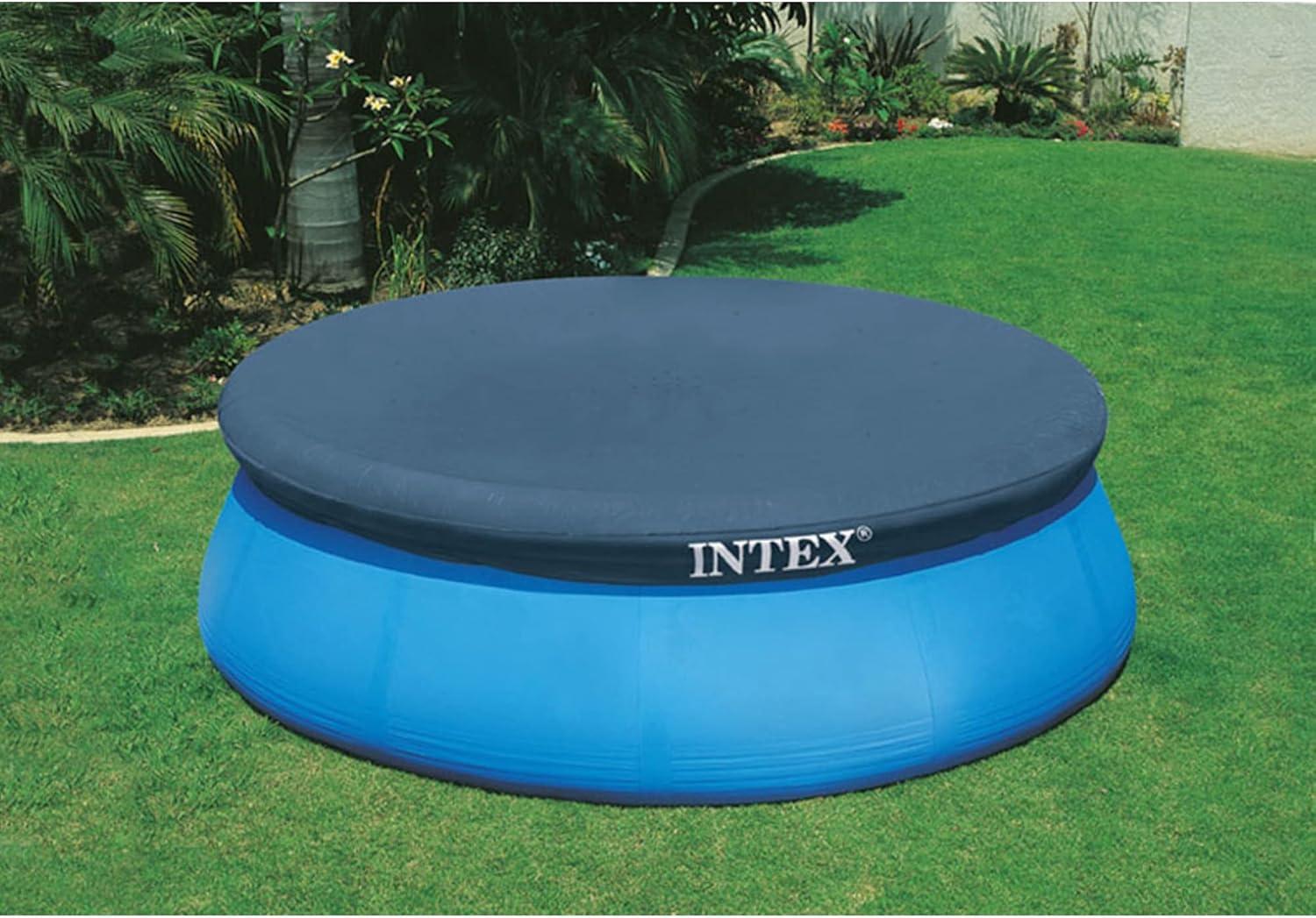 Intex Easy Set 8 Foot x 30 Inch Inflatable Round Above Ground Outdoor Backyard Swimming Pool with Protective Round Vinyl Pool Cover