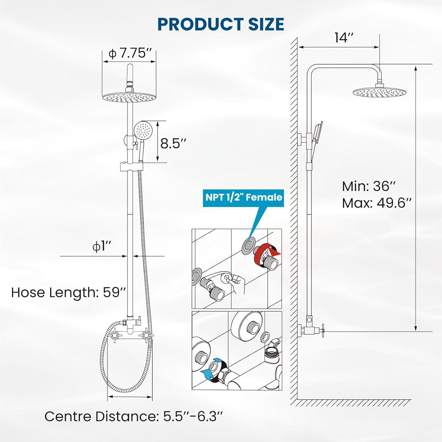 Brushed Nickel Wall Mounted Rain Shower System with Handheld