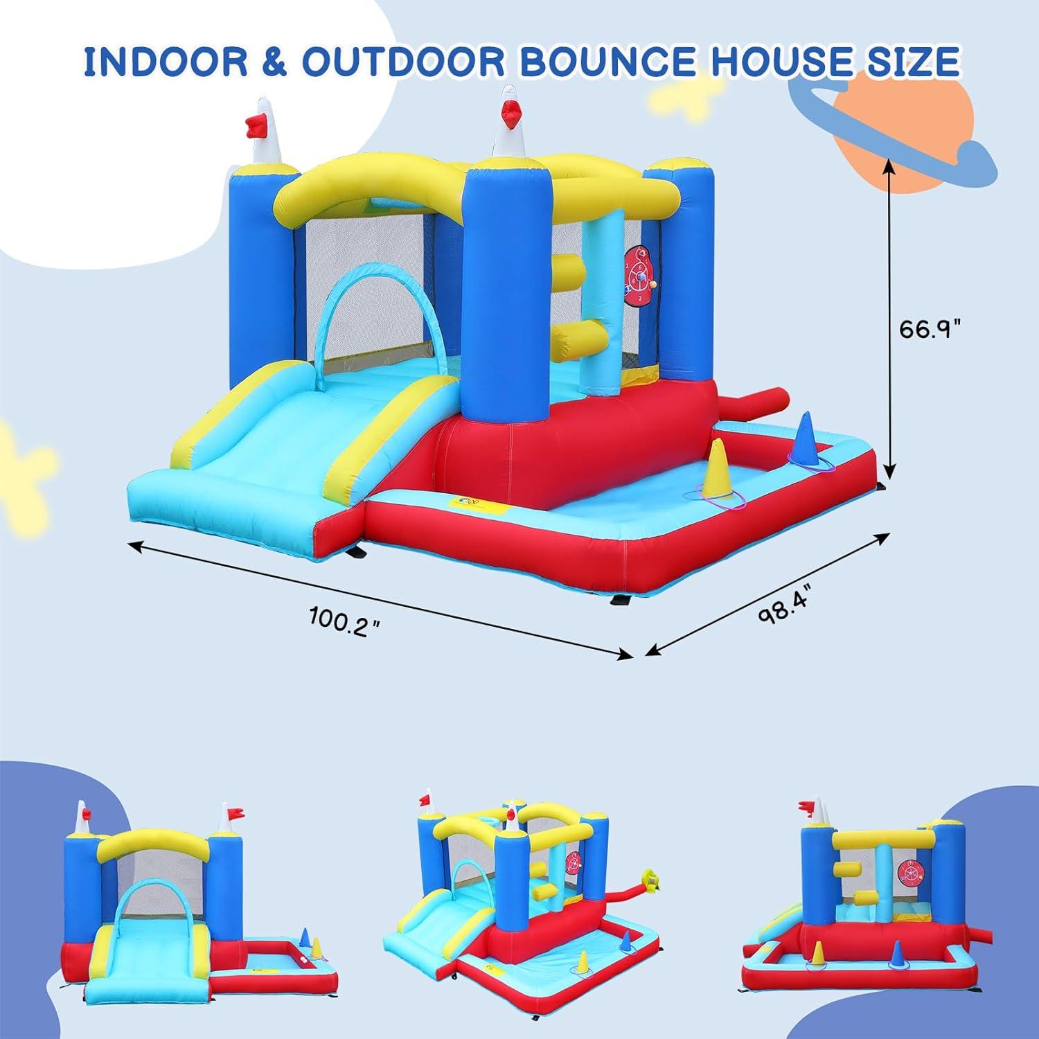 Ktaxon Inflatable Bounce House with Blower for Kids 3+, Indoor & Outdoor Bouncy Castle with Slide, Perfect for Birthday Parties, Backyard, Lawn