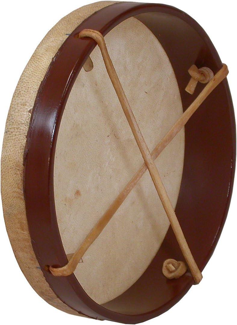 Rosewood Frame Drum with Fixed Goatskin Head and Leather Beater, 10"x2"